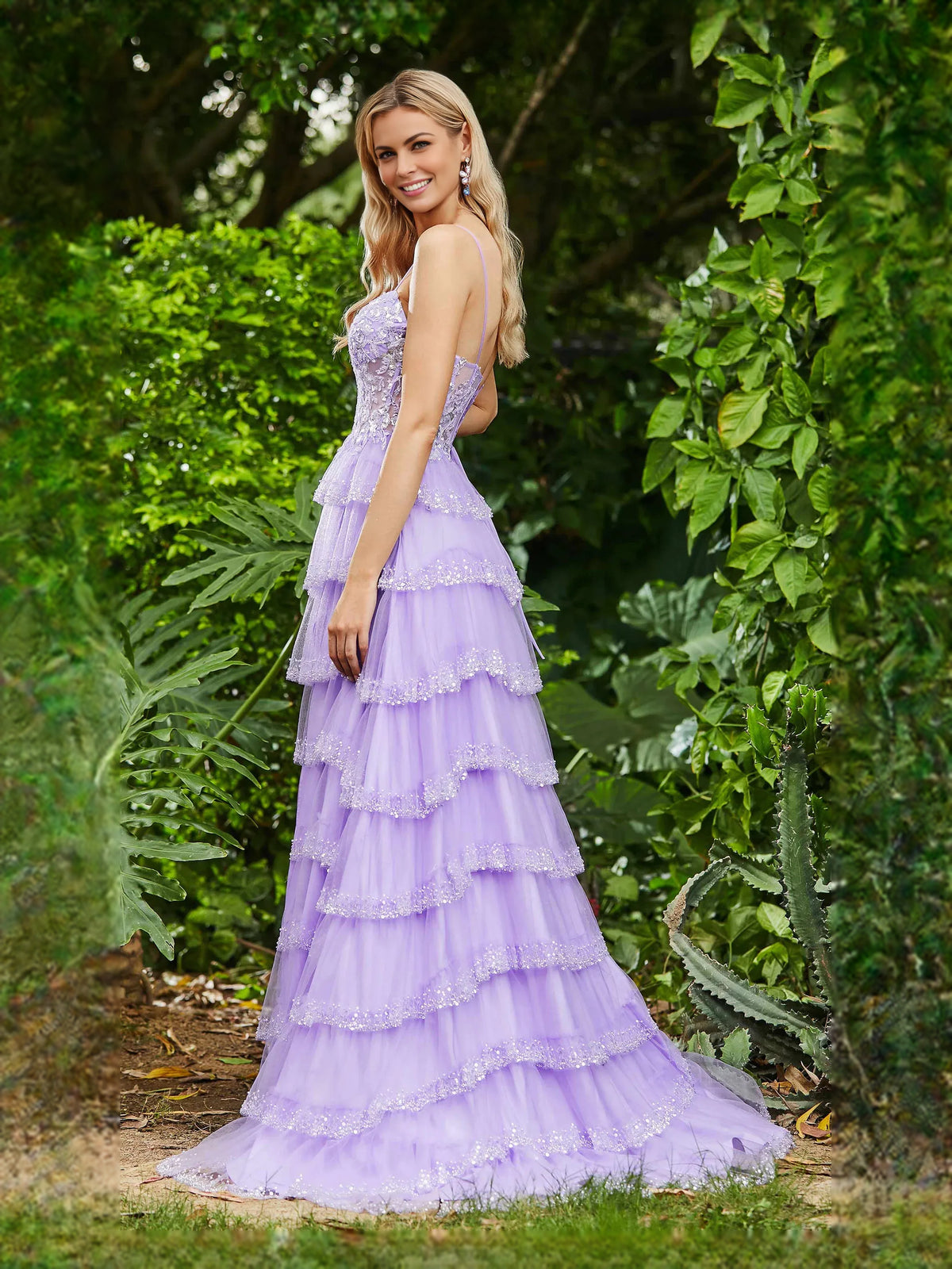 Blush Pink maxi prom dress, alternate view showing the full-length silhouette