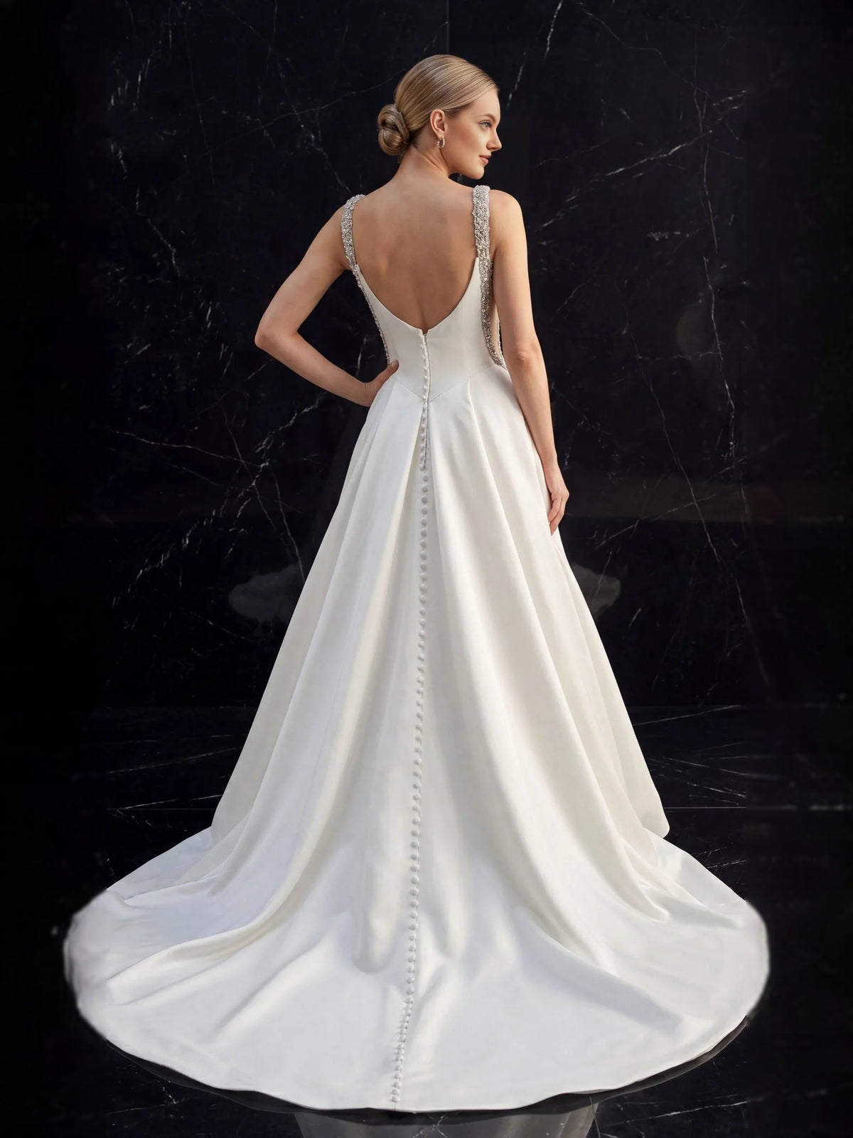 White floor-length wedding dress, alternate view showing the full-length silhouette