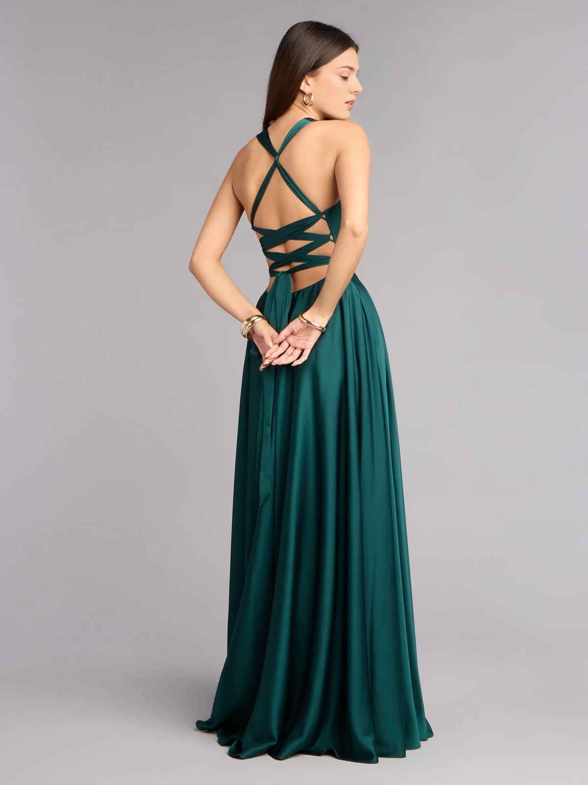 Navy floor-length prom dress, alternate view showing the full-length silhouette