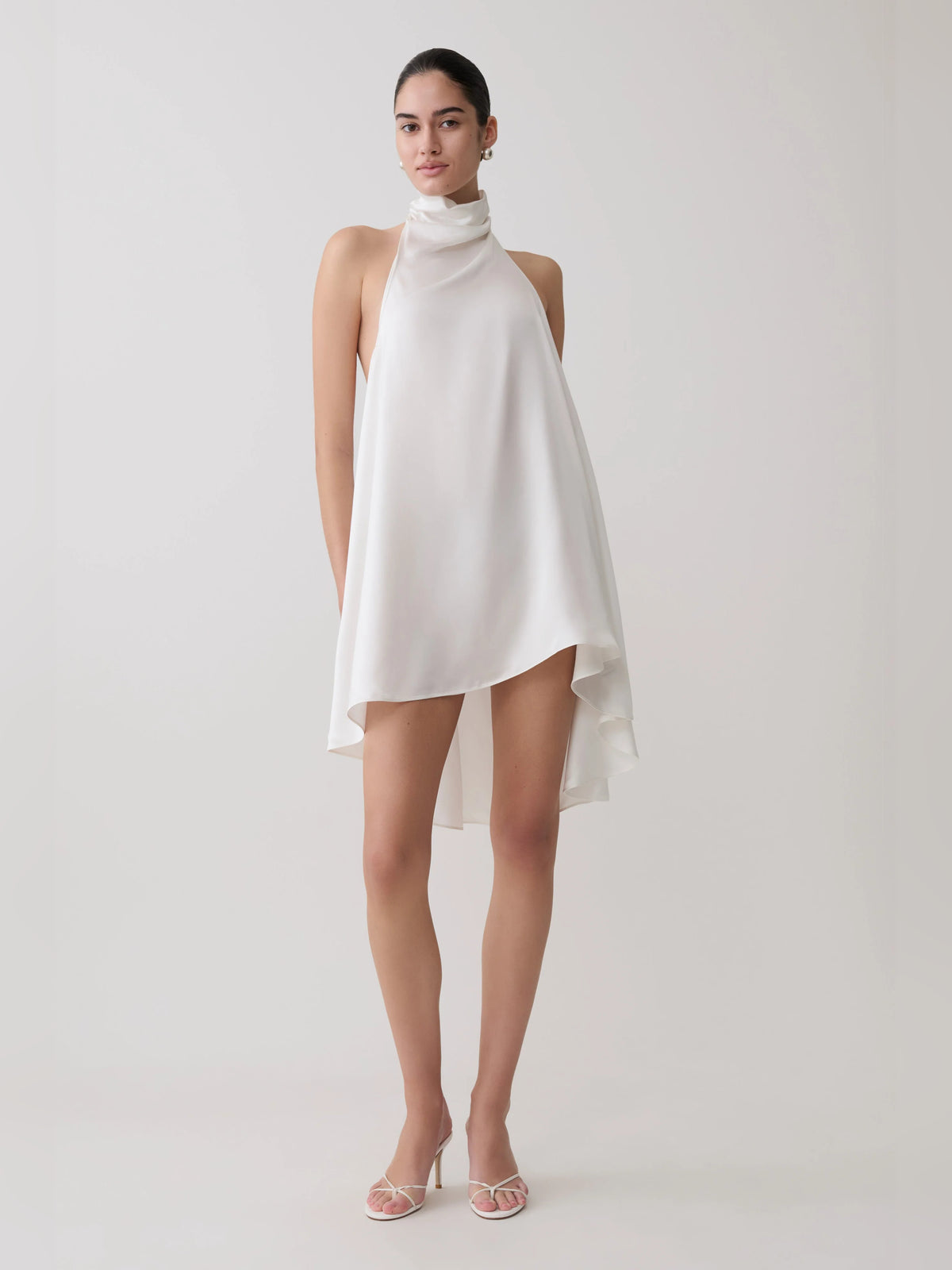Ivory mini homecoming dress, alternate view showing the full-length silhouette