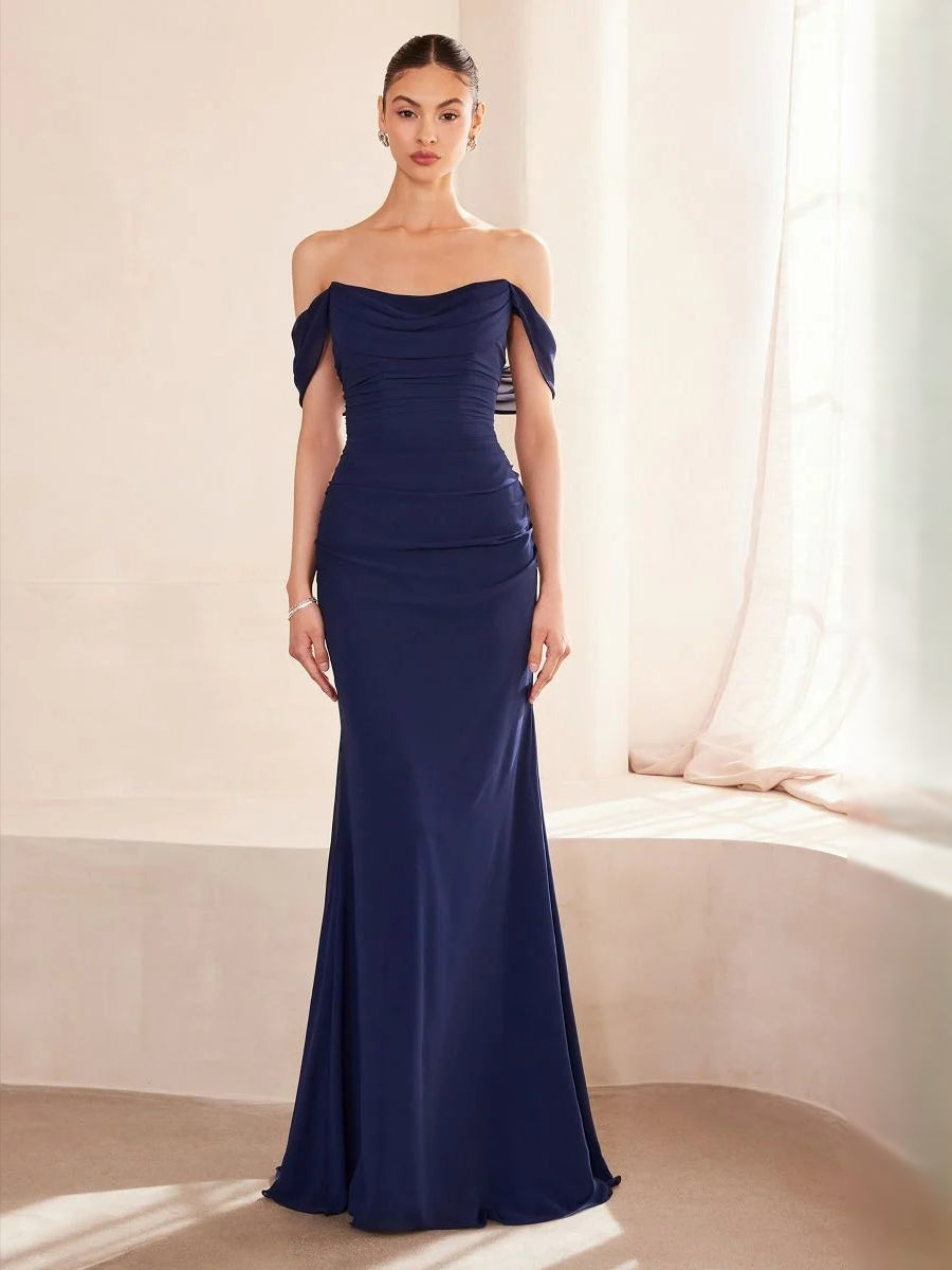 Navy Blue floor-length prom dress, front view showing the mermaid silhouette