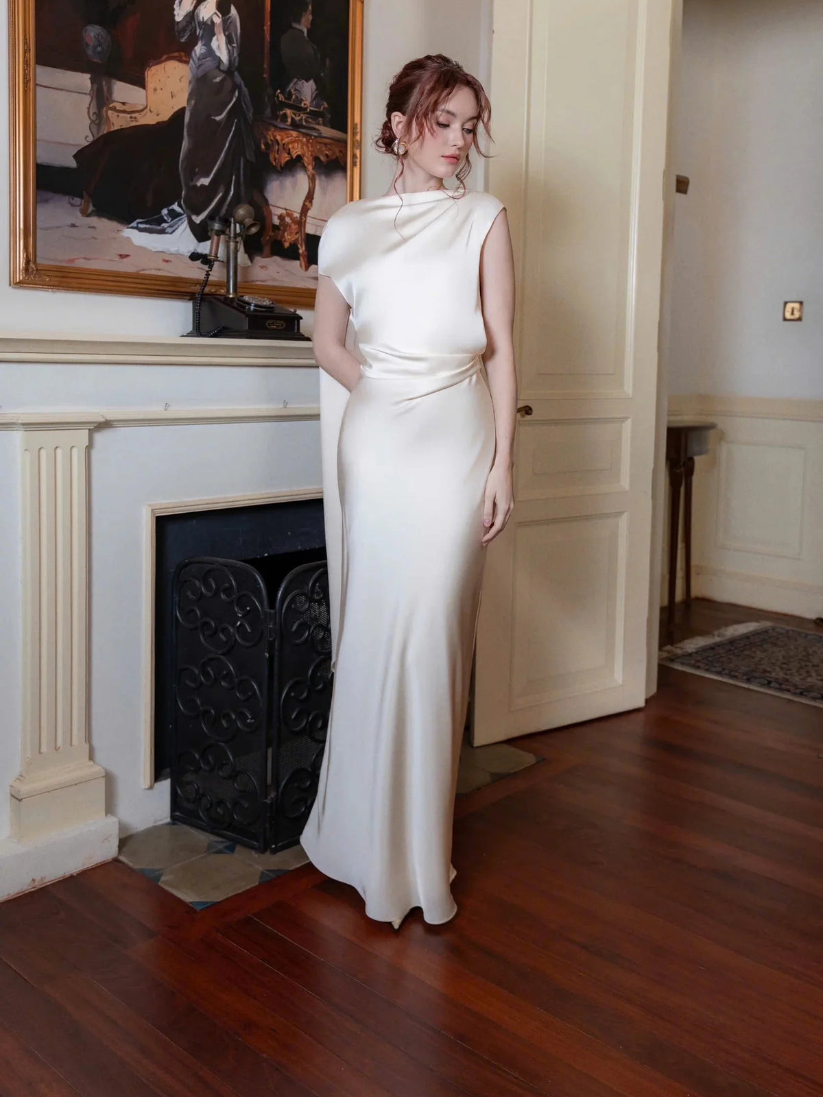 Ivory midi wedding dress, alternate view showing the full-length silhouette