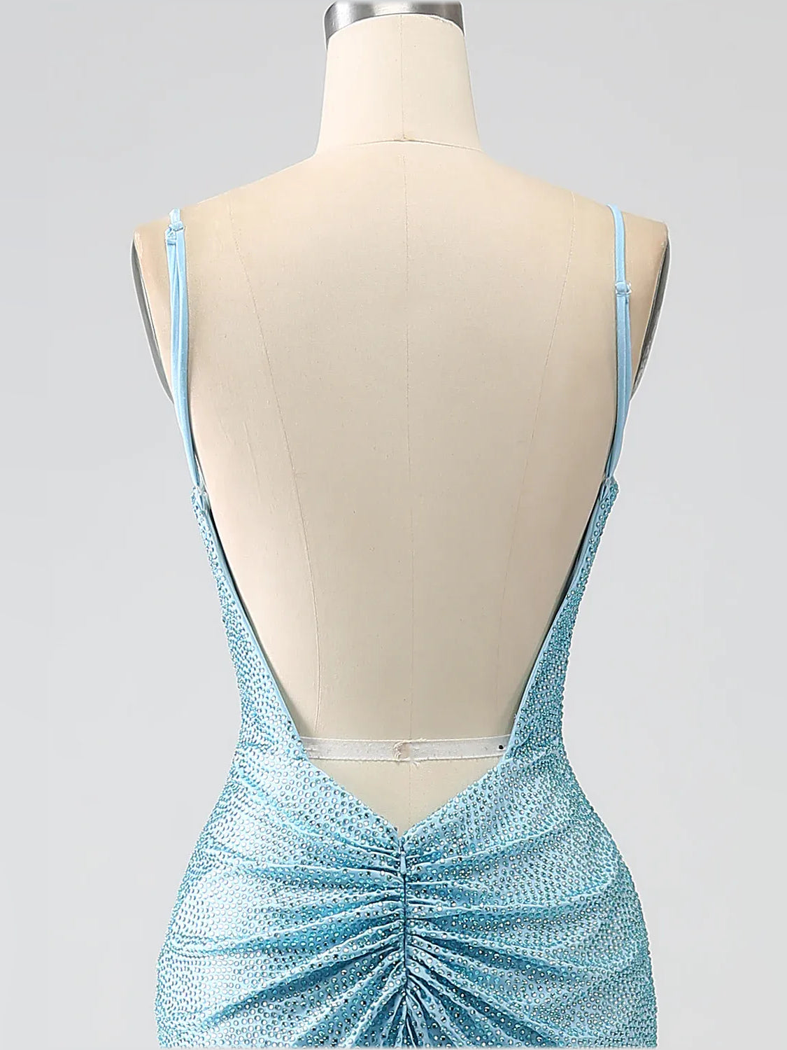 Royal Blue floor-length prom dress, back view showing the rear of the dress highlighting the overall dress