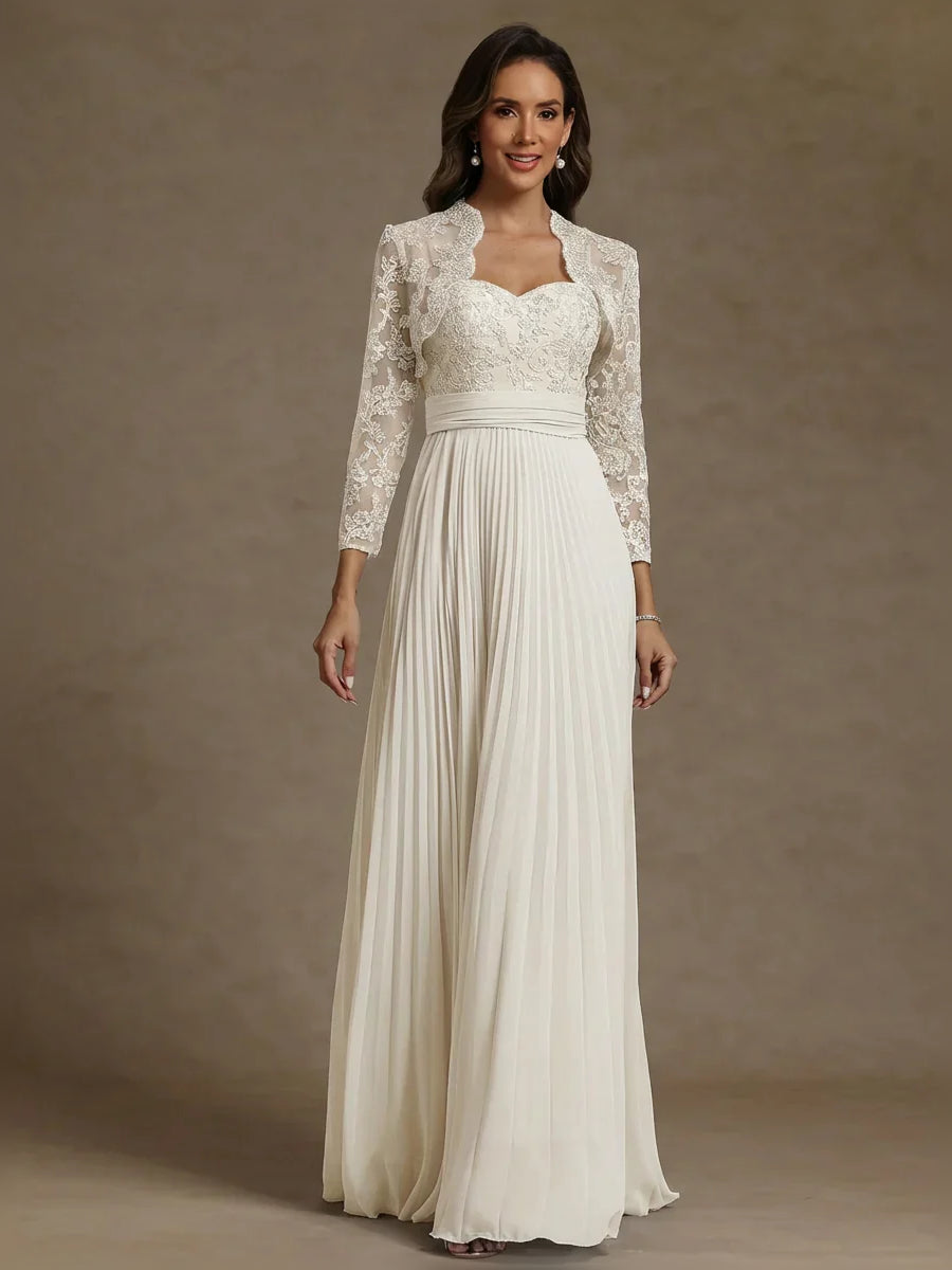 Ivory floor-length mother of the bride dress, alternate view showing the full-length silhouette