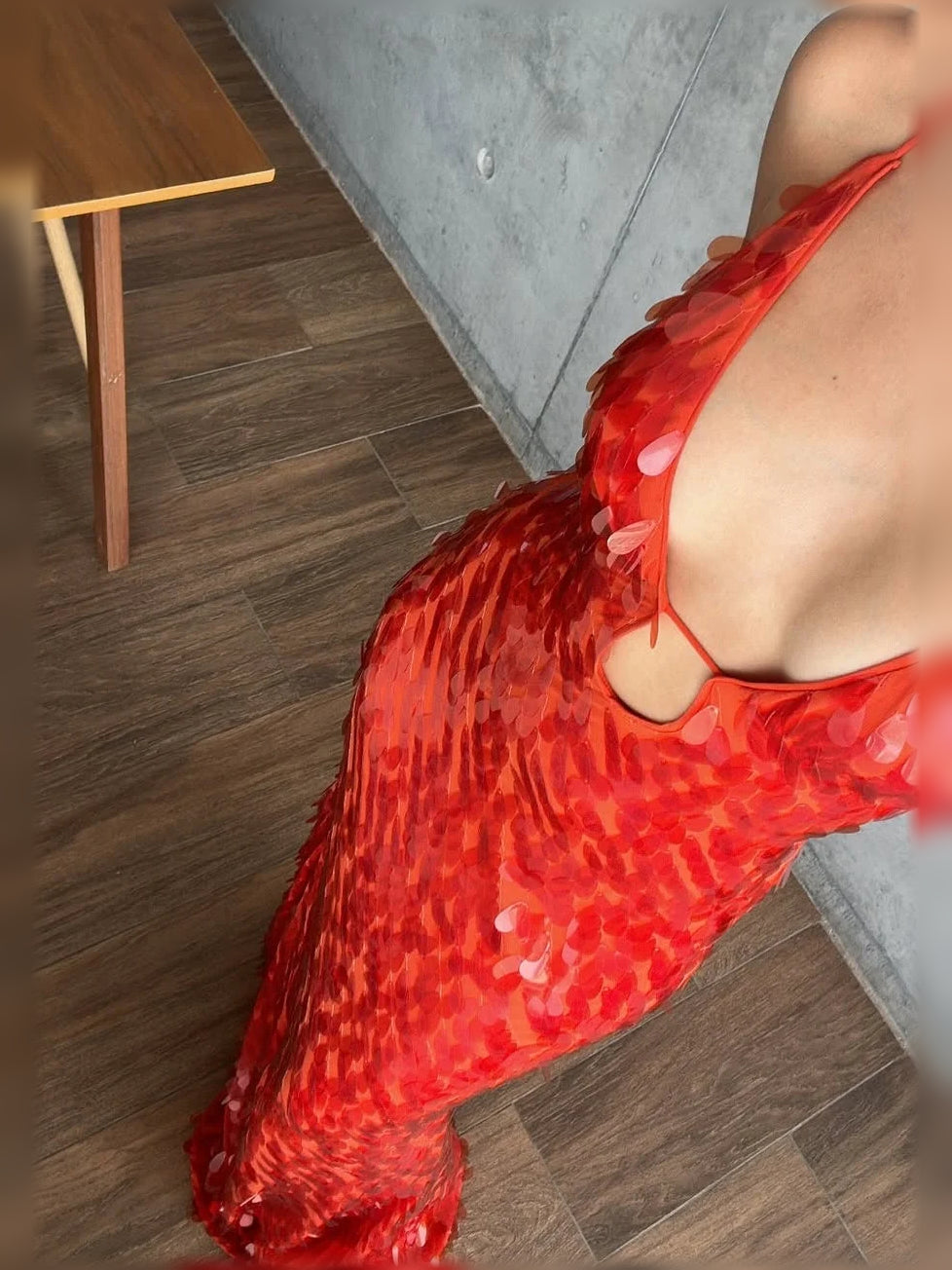 Burgundy mermaid floor-length formal dress with cutout detail, alternate view showing the shoulder line