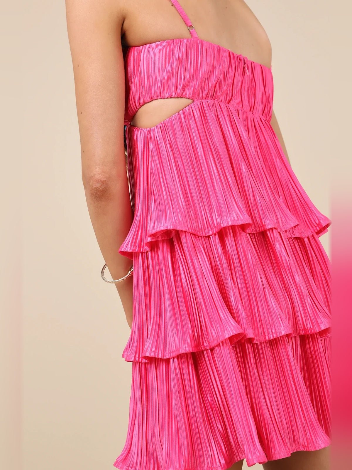 Neon Green mini homecoming dress, alternate view showing the full-length silhouette from another angle