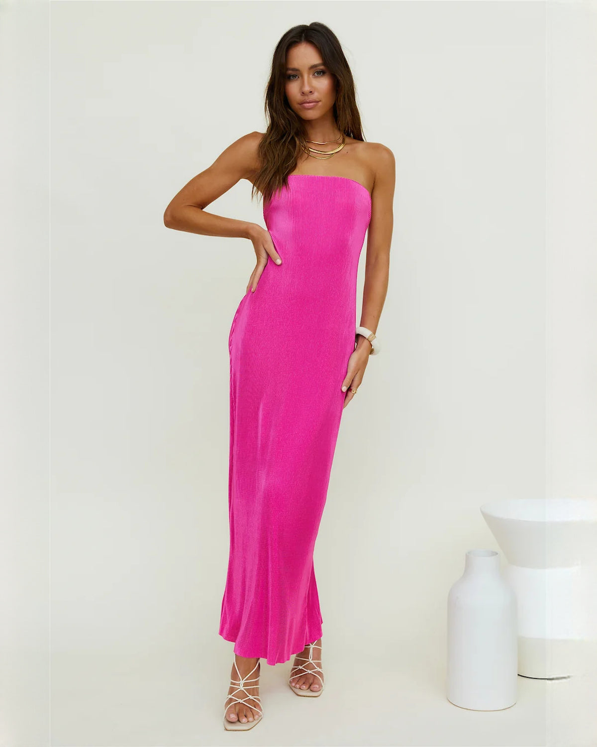 sleeveless satin a-line maxi bridesmaid dress - image 7