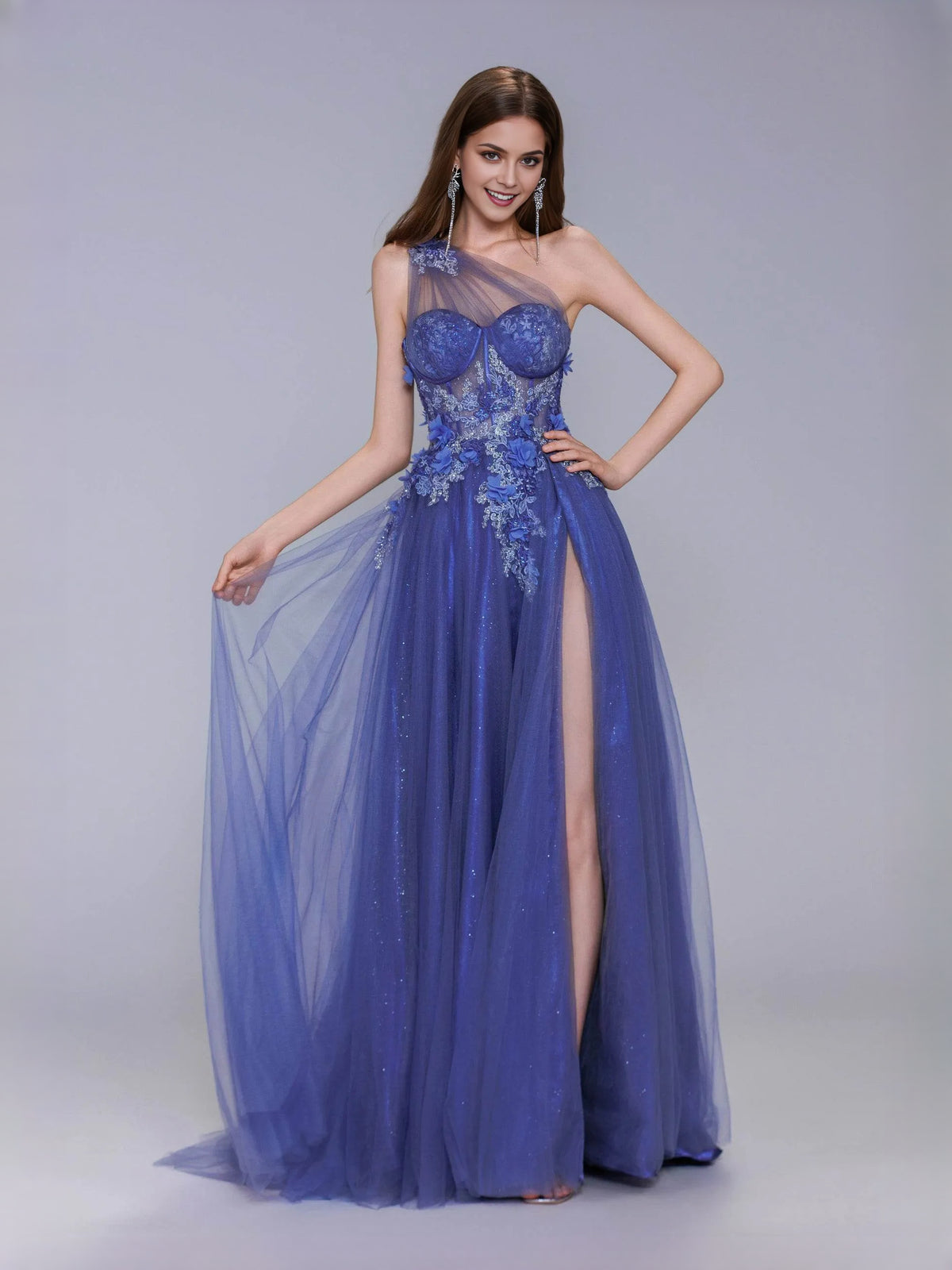 Royal Blue floor-length prom dress, alternate view showing the full-length silhouette