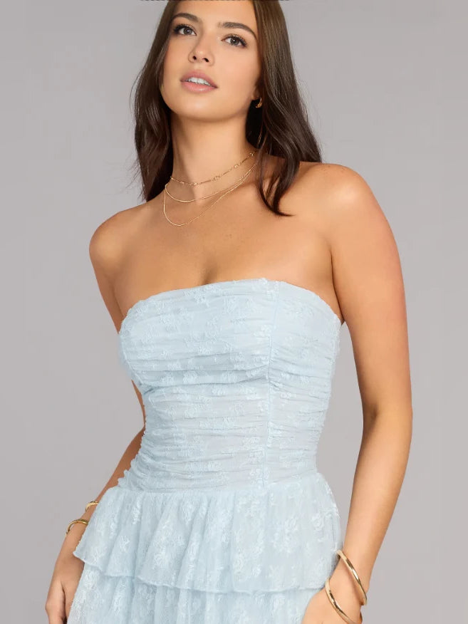 White mini homecoming dress, alternate view showing the full-length silhouette