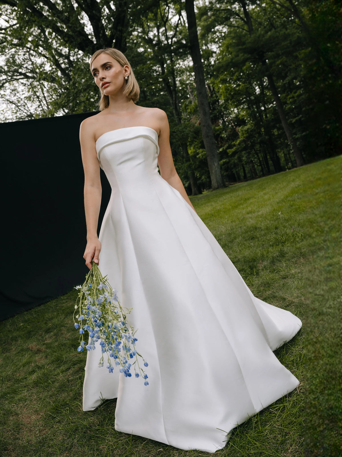 Ivory floor-length wedding dress, alternate view showing the full-length silhouette