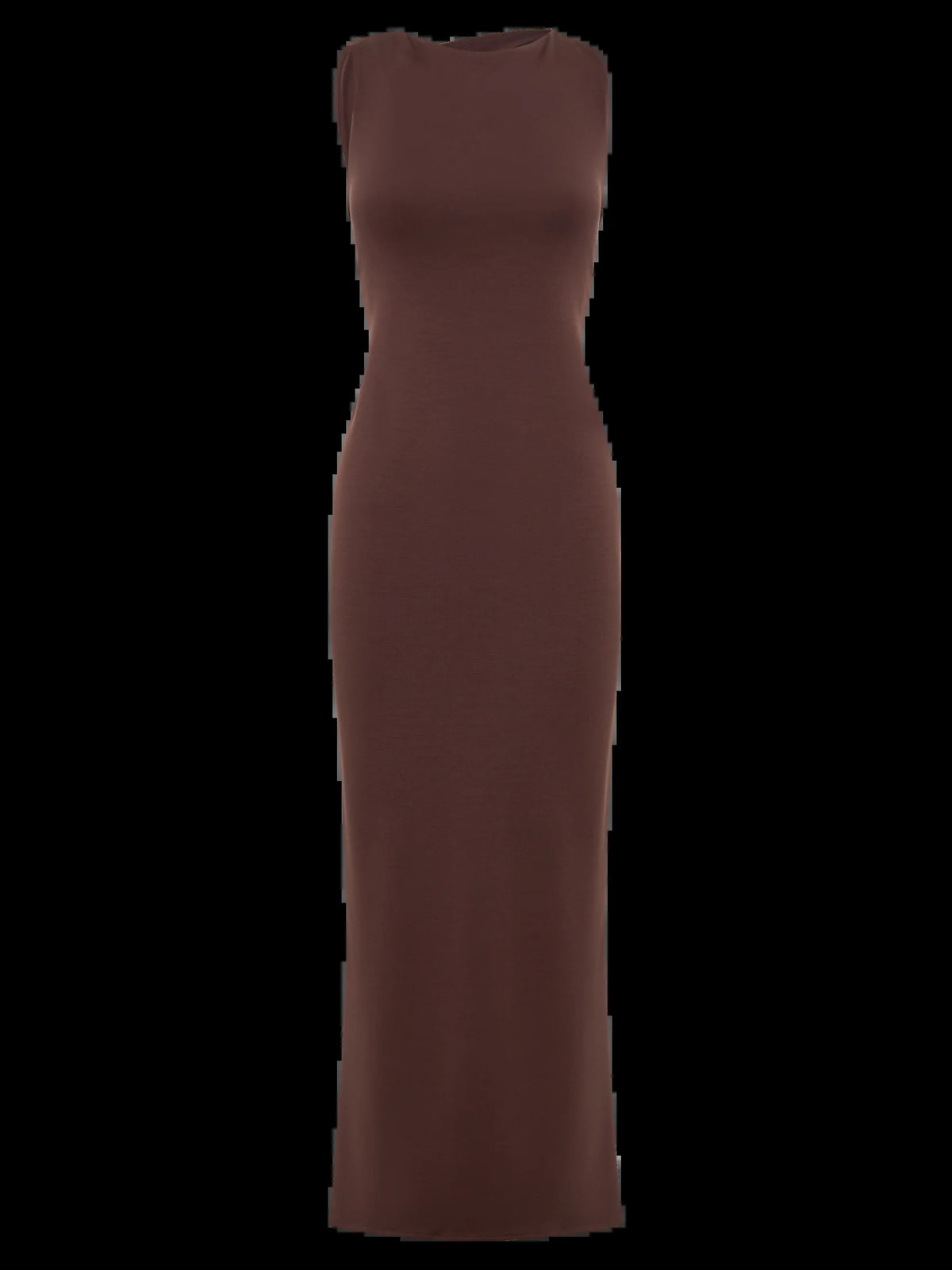Brown midi formal dress, alternate view showing the shoulder line