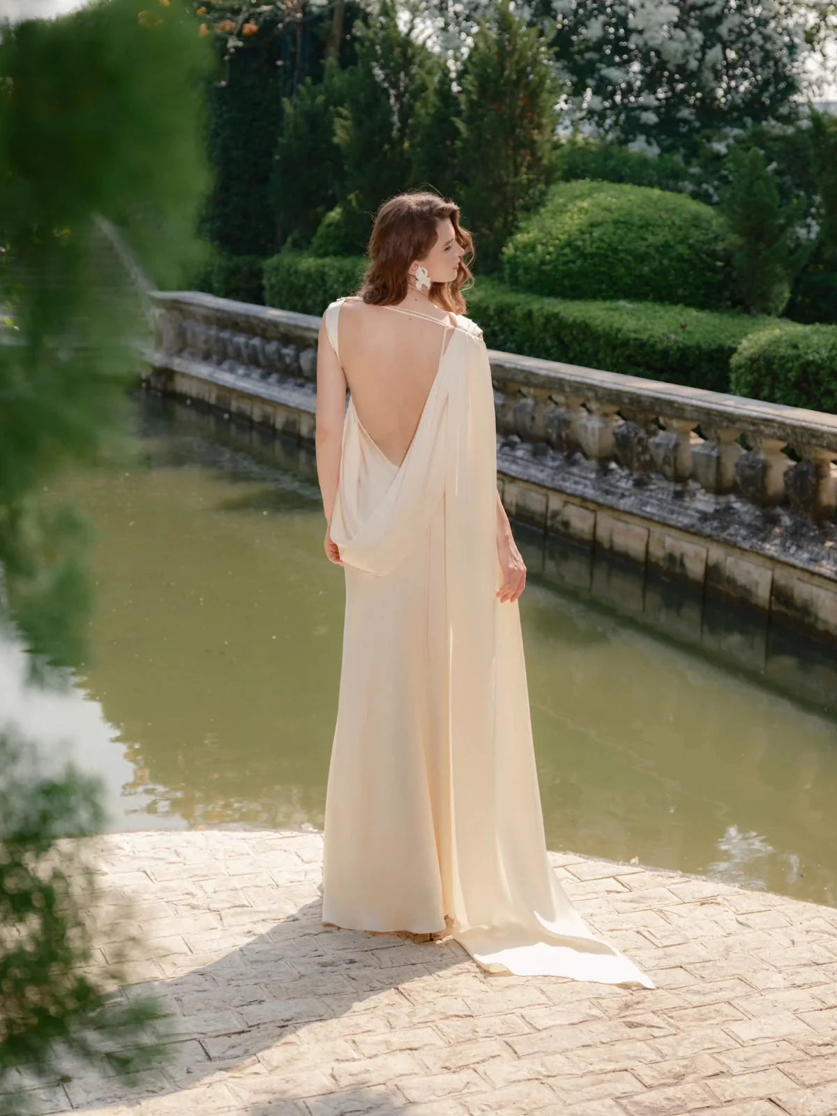 Ivory floor-length wedding dress, alternate view showing the full-length silhouette