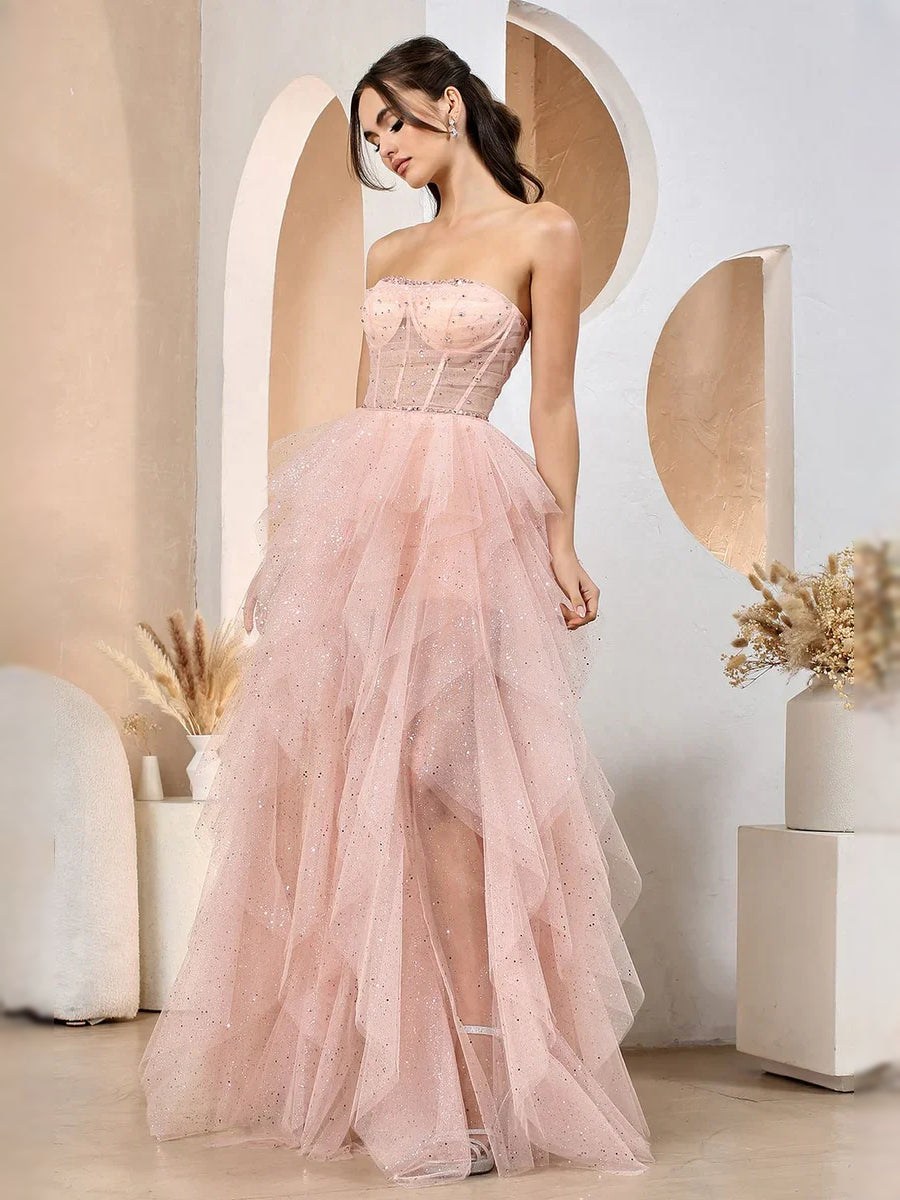 Dark Navy floor-length prom dress, alternate view showing the full-length silhouette