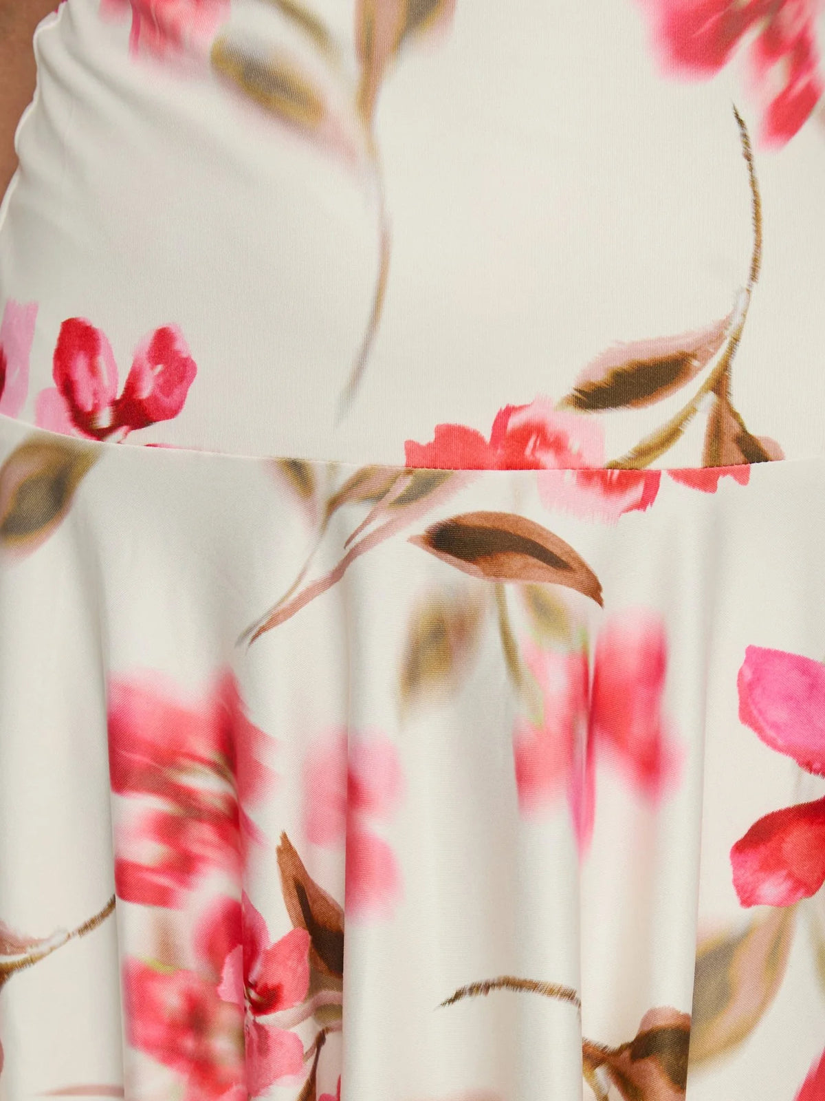 Cream Floral midi formal dress with floral print, alternate view showing the shoulder line