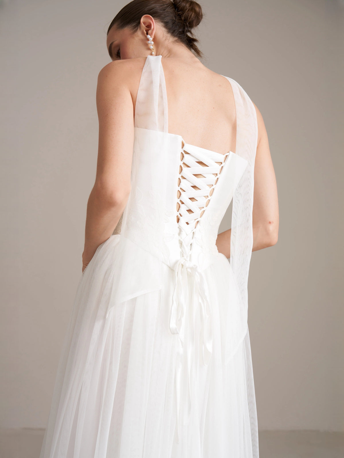 Ivory floor-length wedding dress, alternate view showing the full-length silhouette