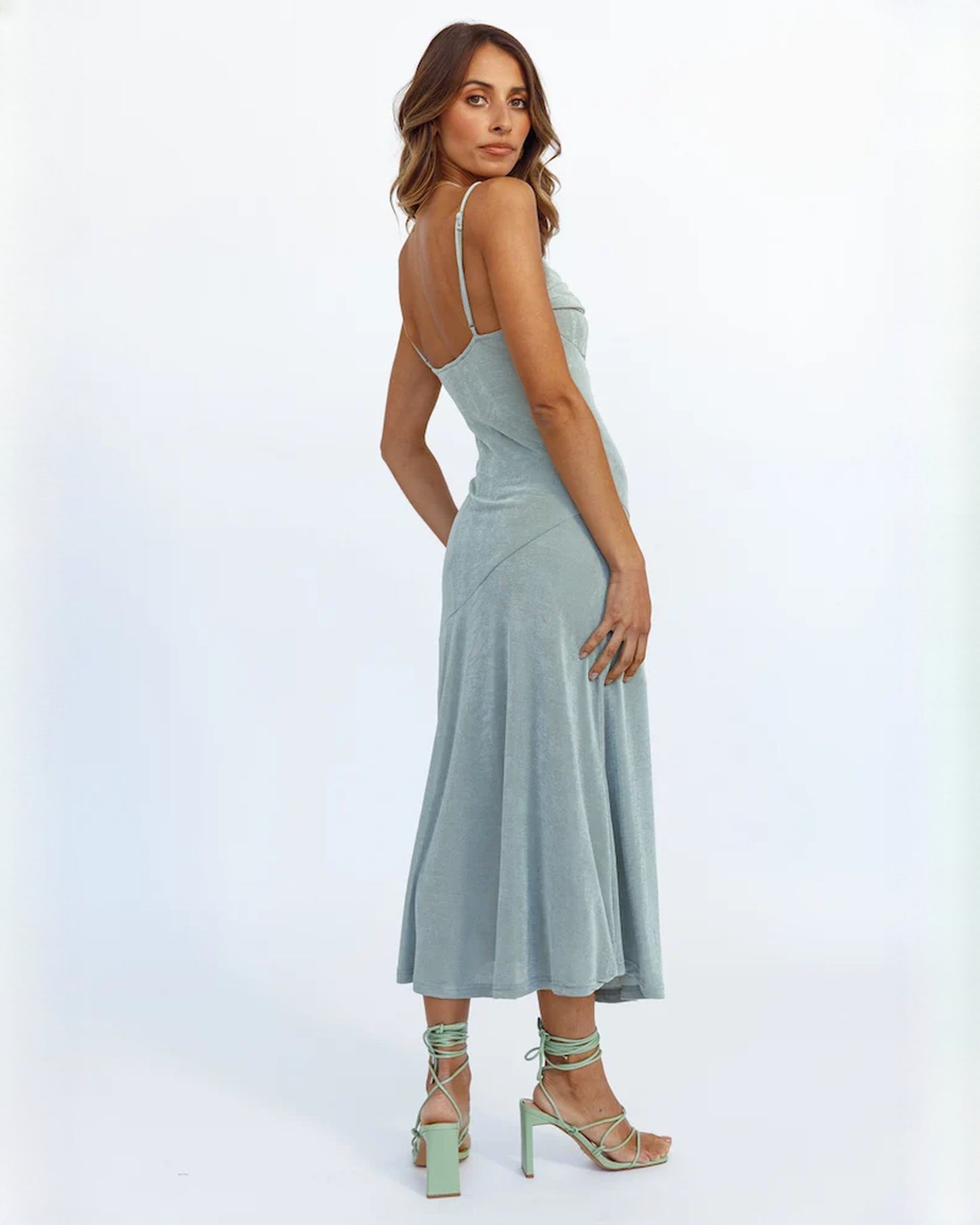 sleeveless satin a-line maxi bridesmaid dress - image 7
