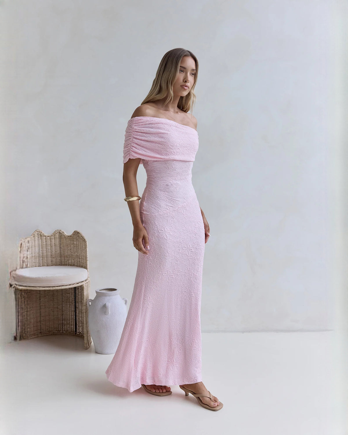 off-shoulder structured satin a-line maxi bridesmaid dress - image 7