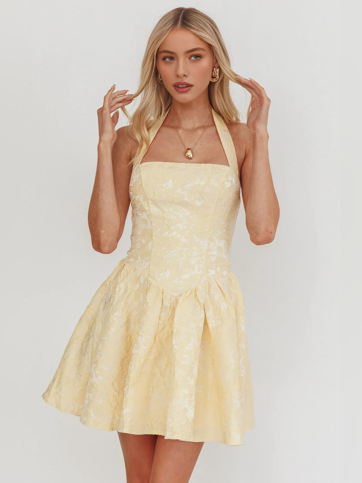 Pale Lemon mini homecoming dress, alternate view showing the full-length silhouette