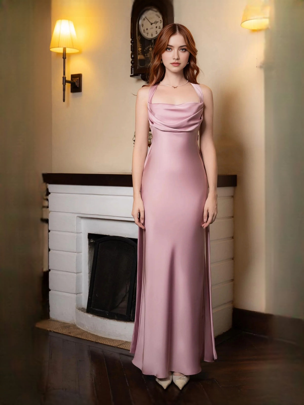 Light Pink maxi prom dress, alternate view showing the full-length silhouette