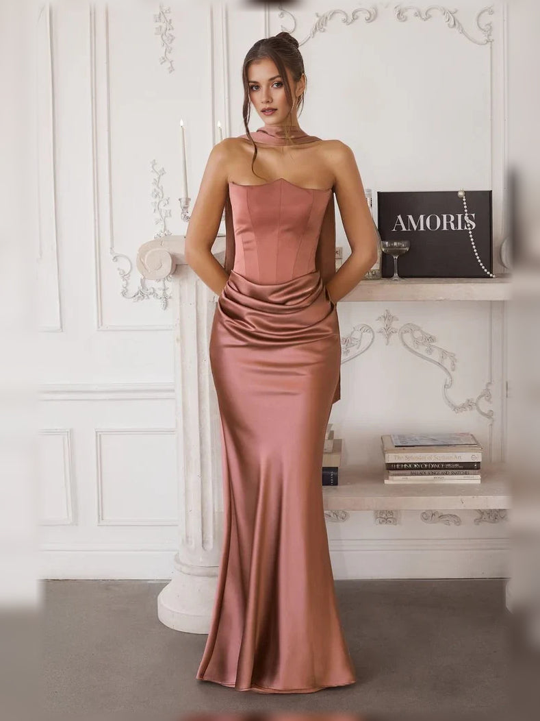 Sage Green mermaid floor-length formal dress with ruching, alternate view