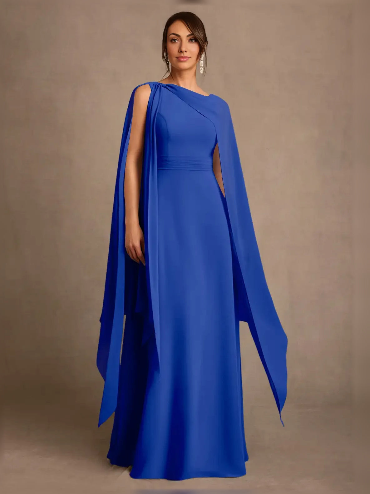 Cobalt Blue maxi mother of the bride dress, alternate view showing the full-length silhouette
