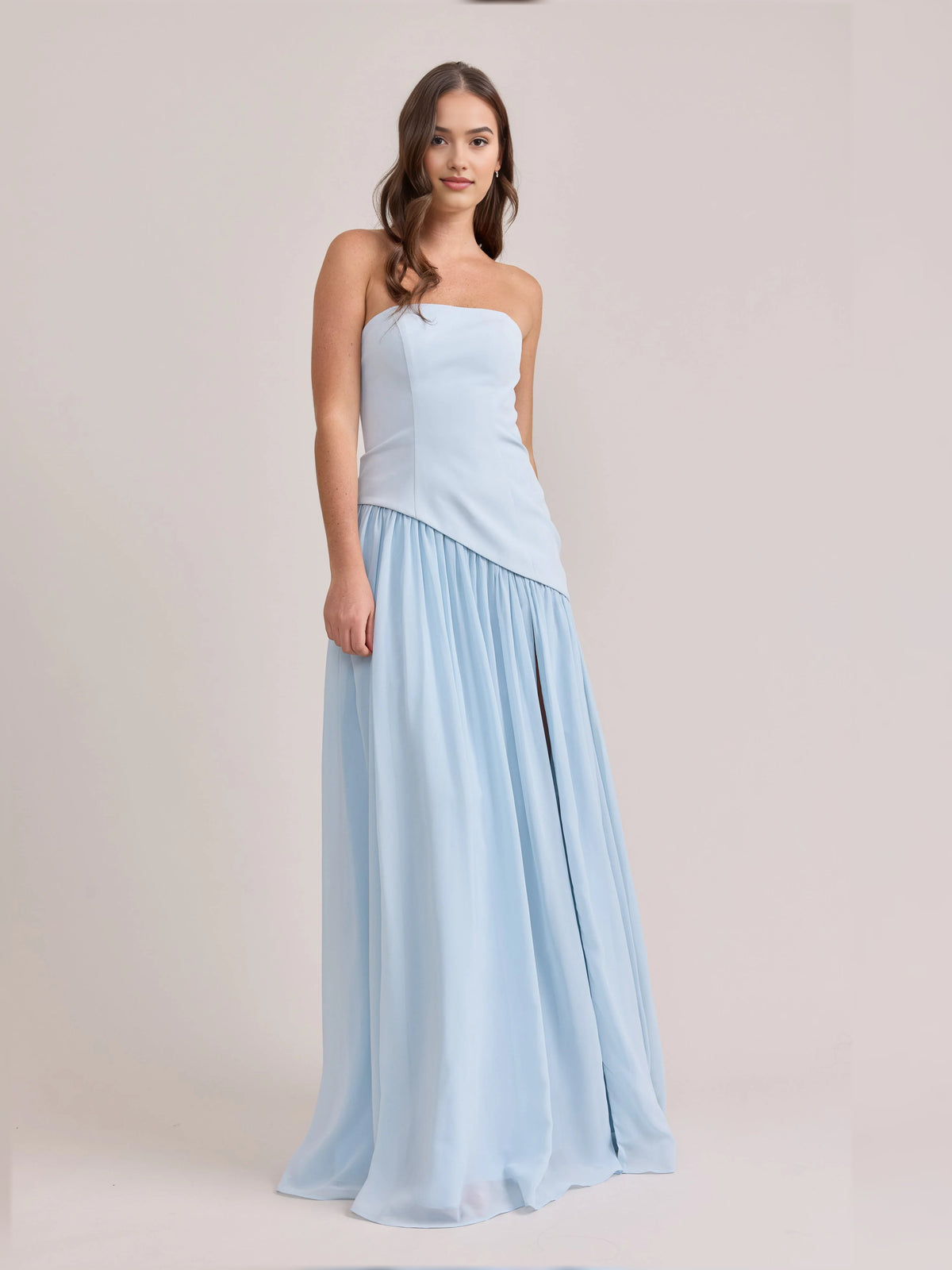 Sky Blue maxi bridesmaid dress, alternate view showing the full-length silhouette