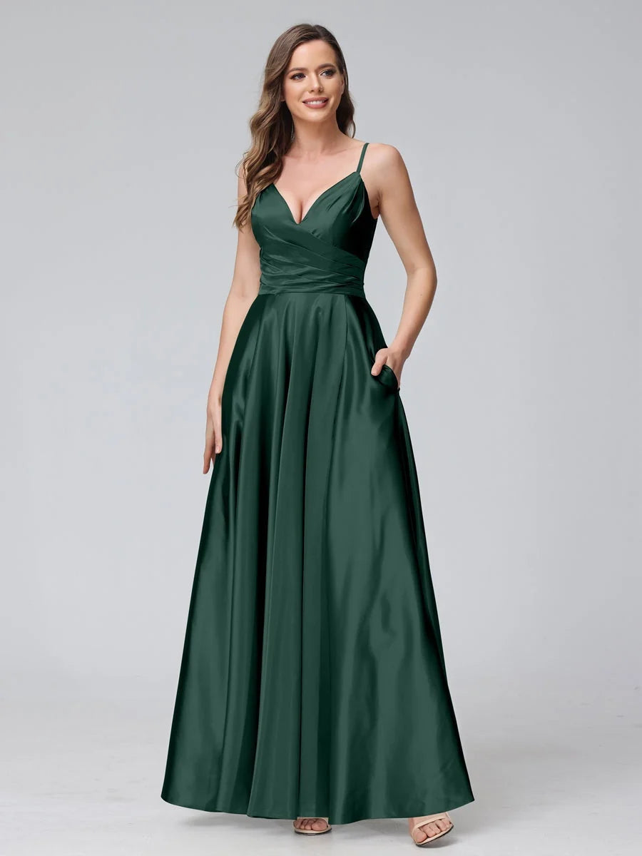 Dark Green ankle-length prom dress, alternate view showing the full-length silhouette