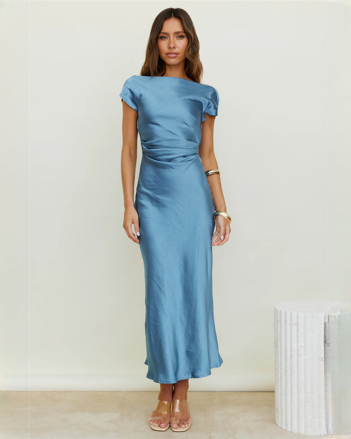 sleeveless satin a-line maxi bridesmaid dress - image 7