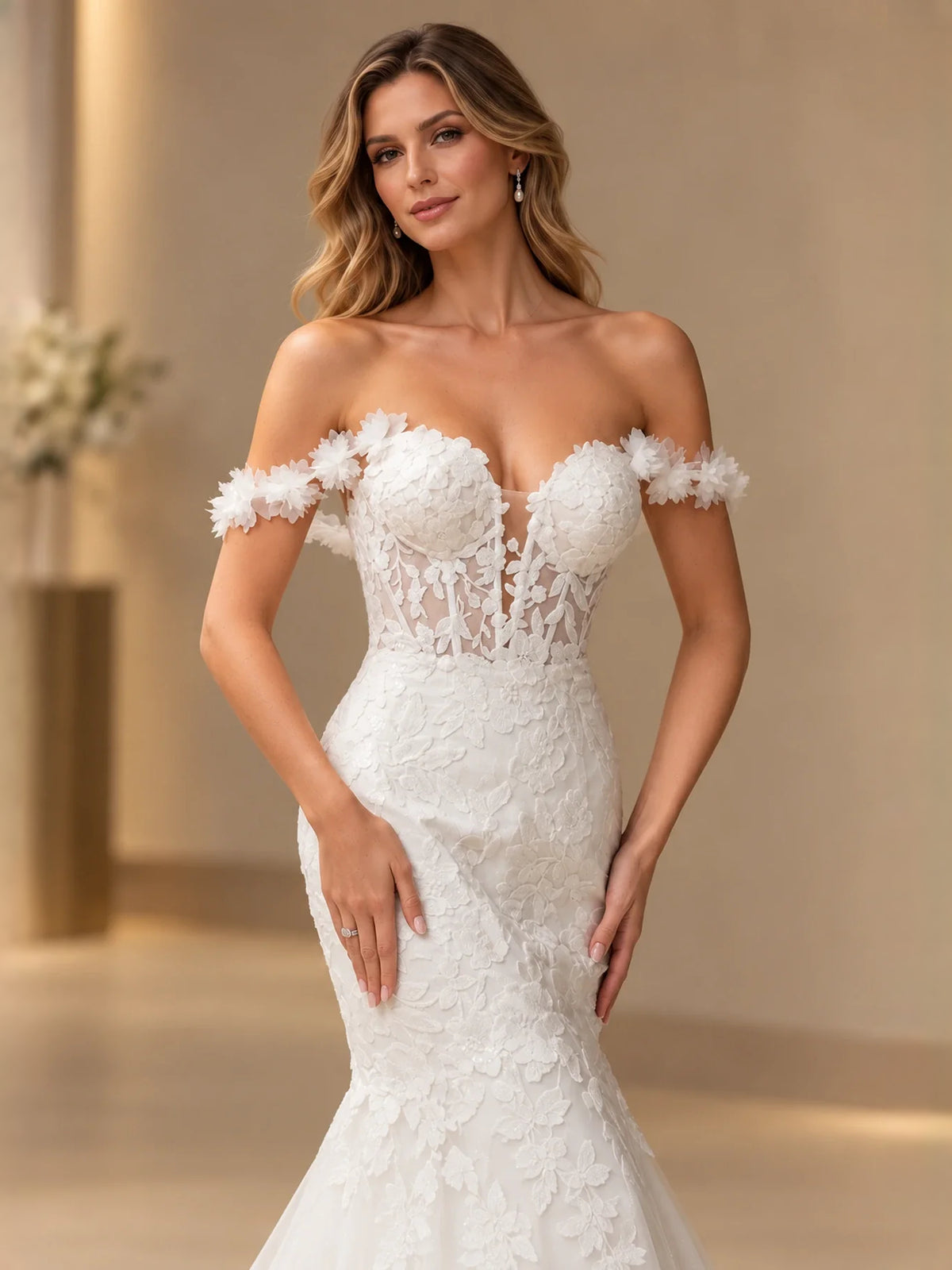 White floor-length wedding dress, alternate view showing the full-length silhouette