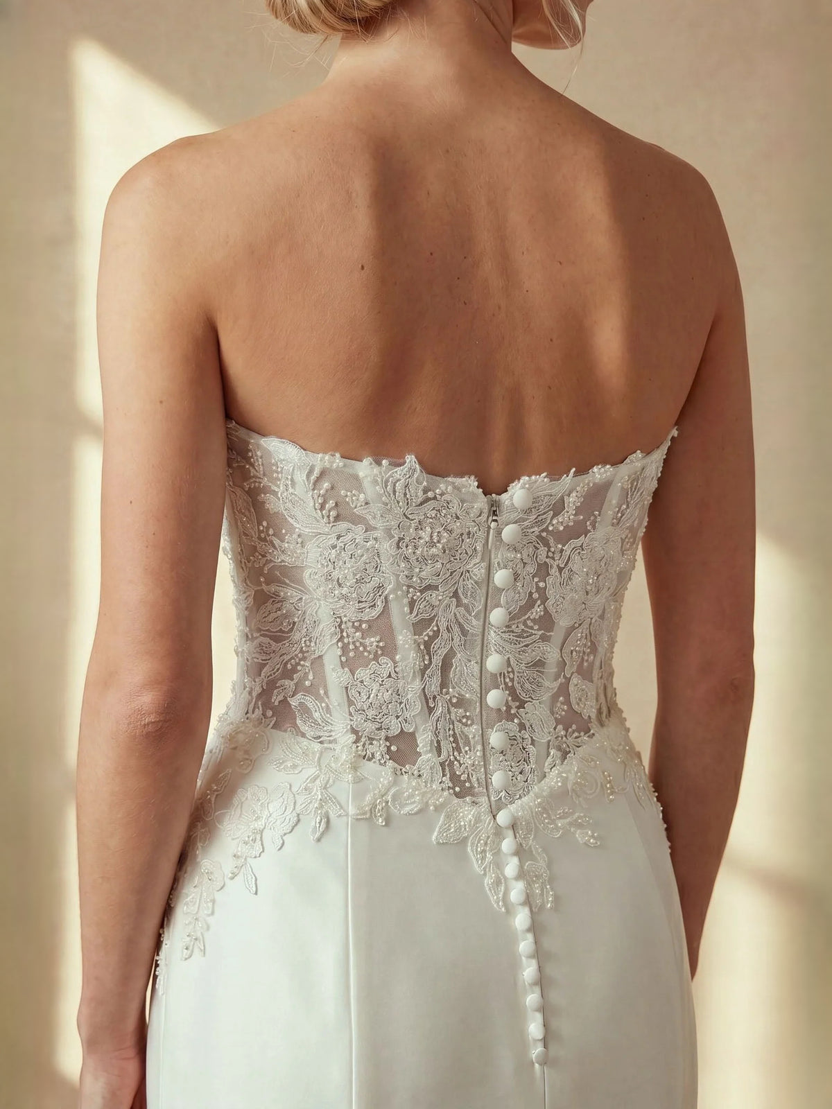 Ivory floor-length wedding dress, alternate view showing the full-length silhouette