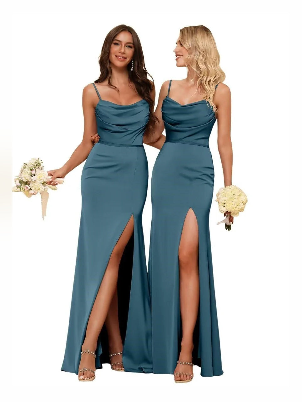 Teal floor-length bridesmaid dress, alternate view showing the full-length silhouette