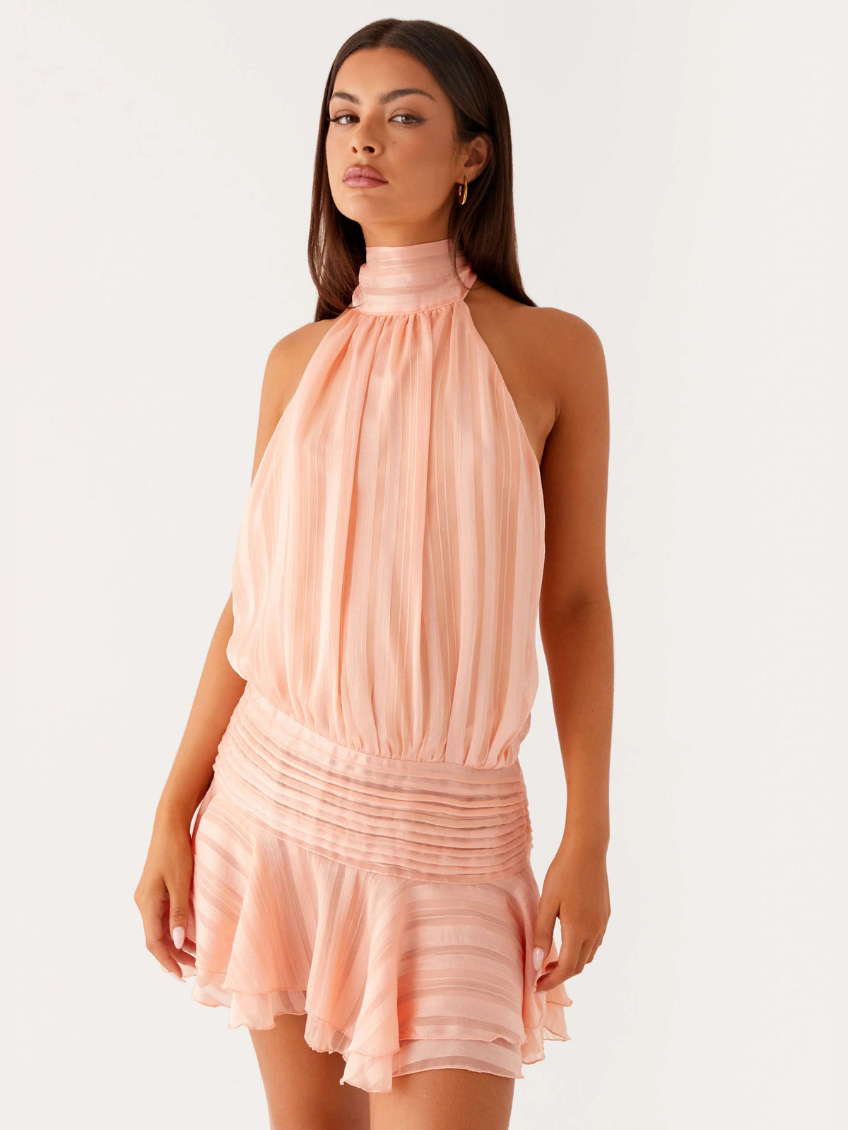 Blue mini homecoming dress, alternate view showing the full-length silhouette