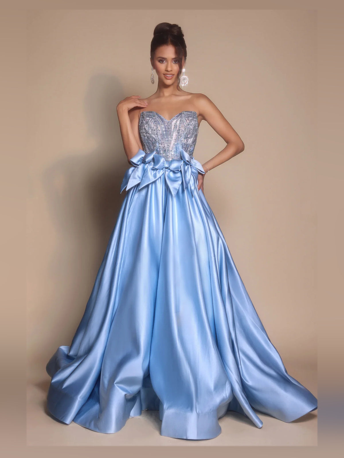 Blue floor-length prom dress, alternate view showing the full-length silhouette