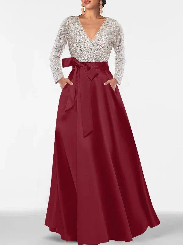Burgundy a-line floor-length formal dress with floral print, alternate view