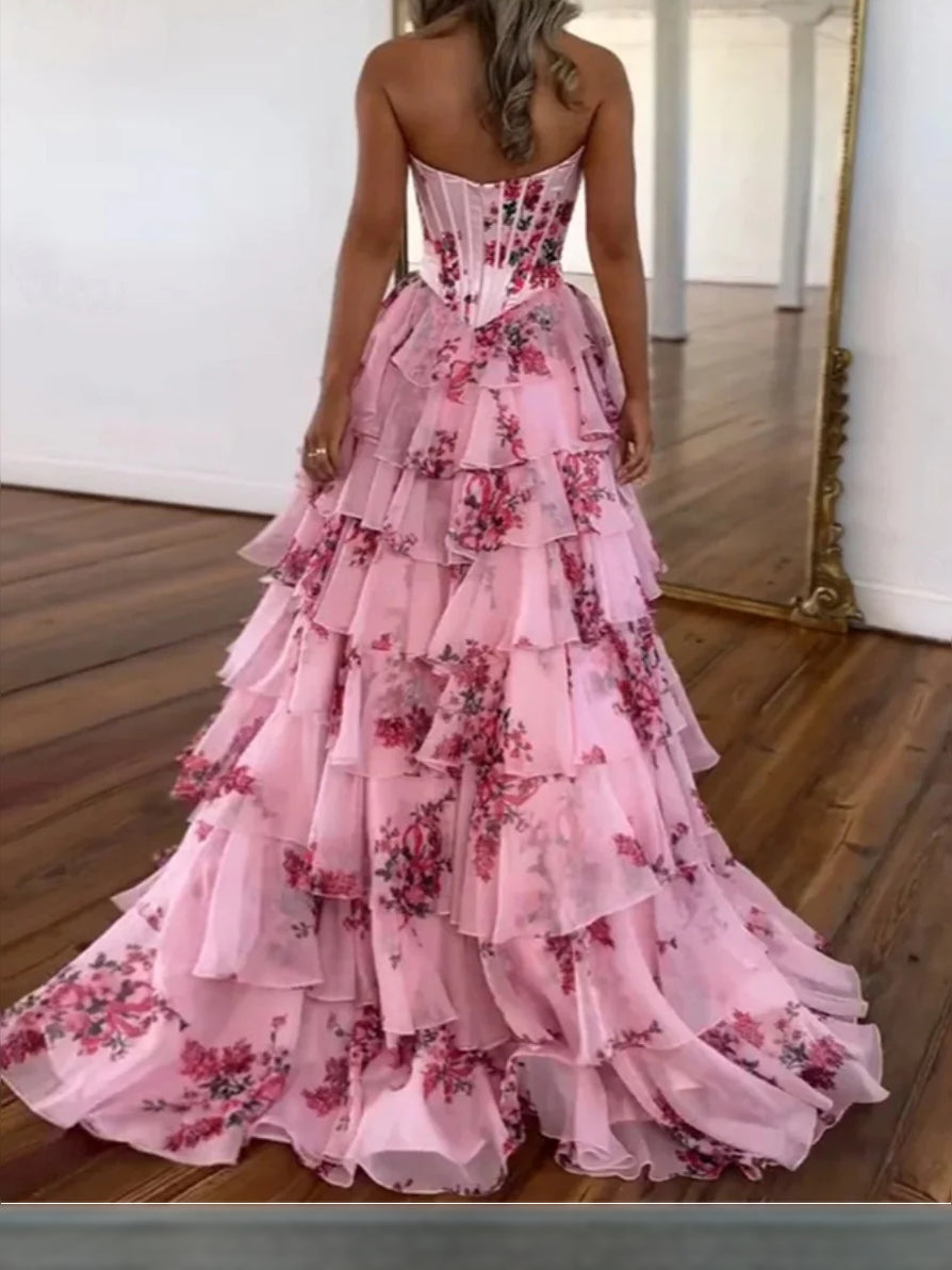 Blue floor-length prom dress, alternate view showing the full-length silhouette
