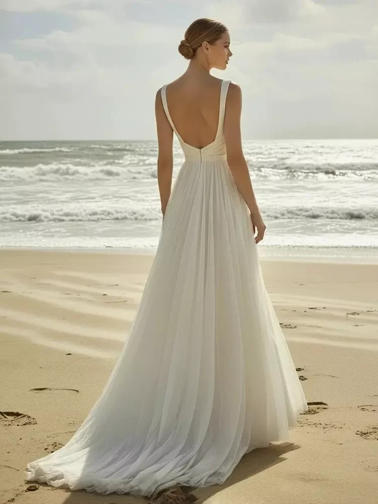 Ivory floor-length wedding dress, alternate view showing the full-length silhouette