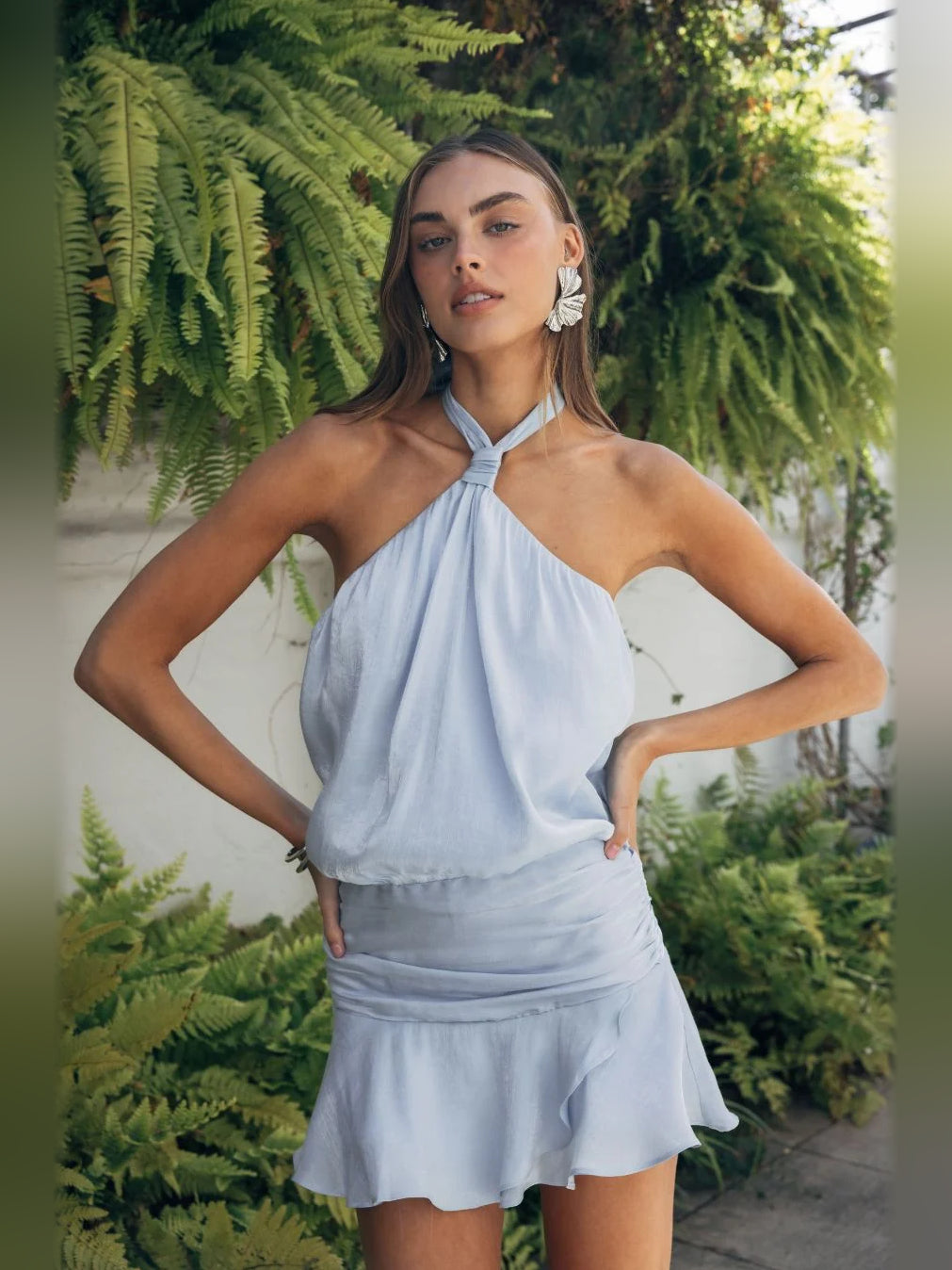 Brown mini homecoming dress, alternate view showing the full-length silhouette