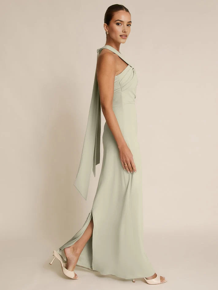 Black floor-length bridesmaid dress, alternate view showing the full-length silhouette
