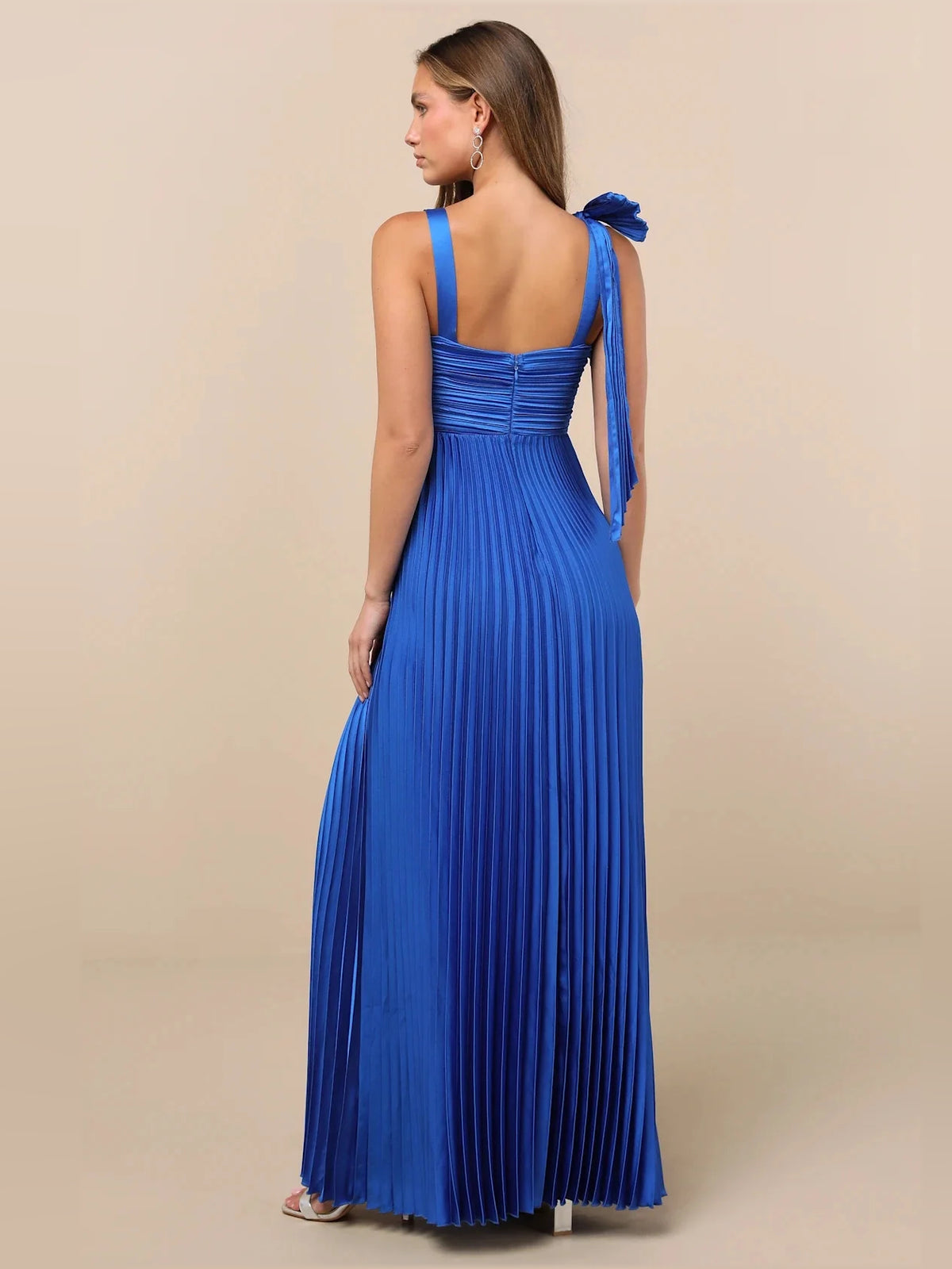 Black maxi bridesmaid dress, alternate view showing the full-length silhouette