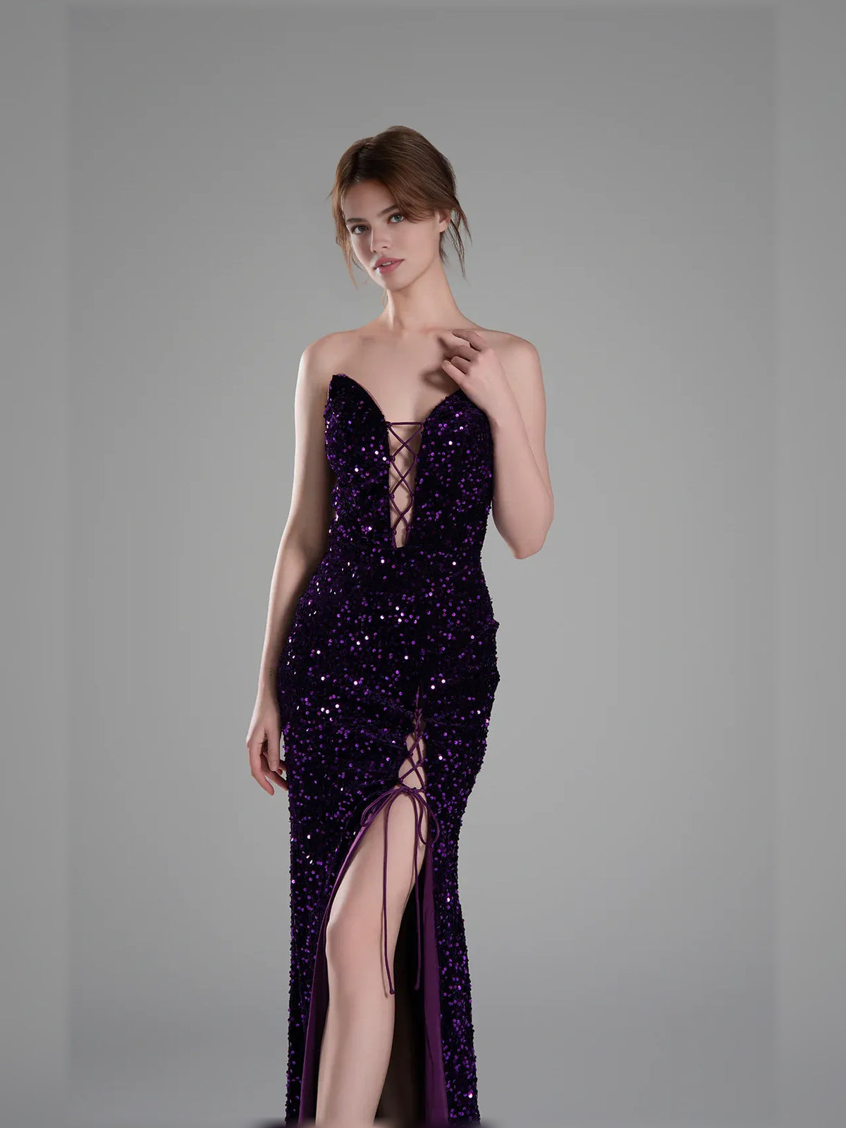 Grape mermaid floor-length formal dress with skirt slit, alternate view