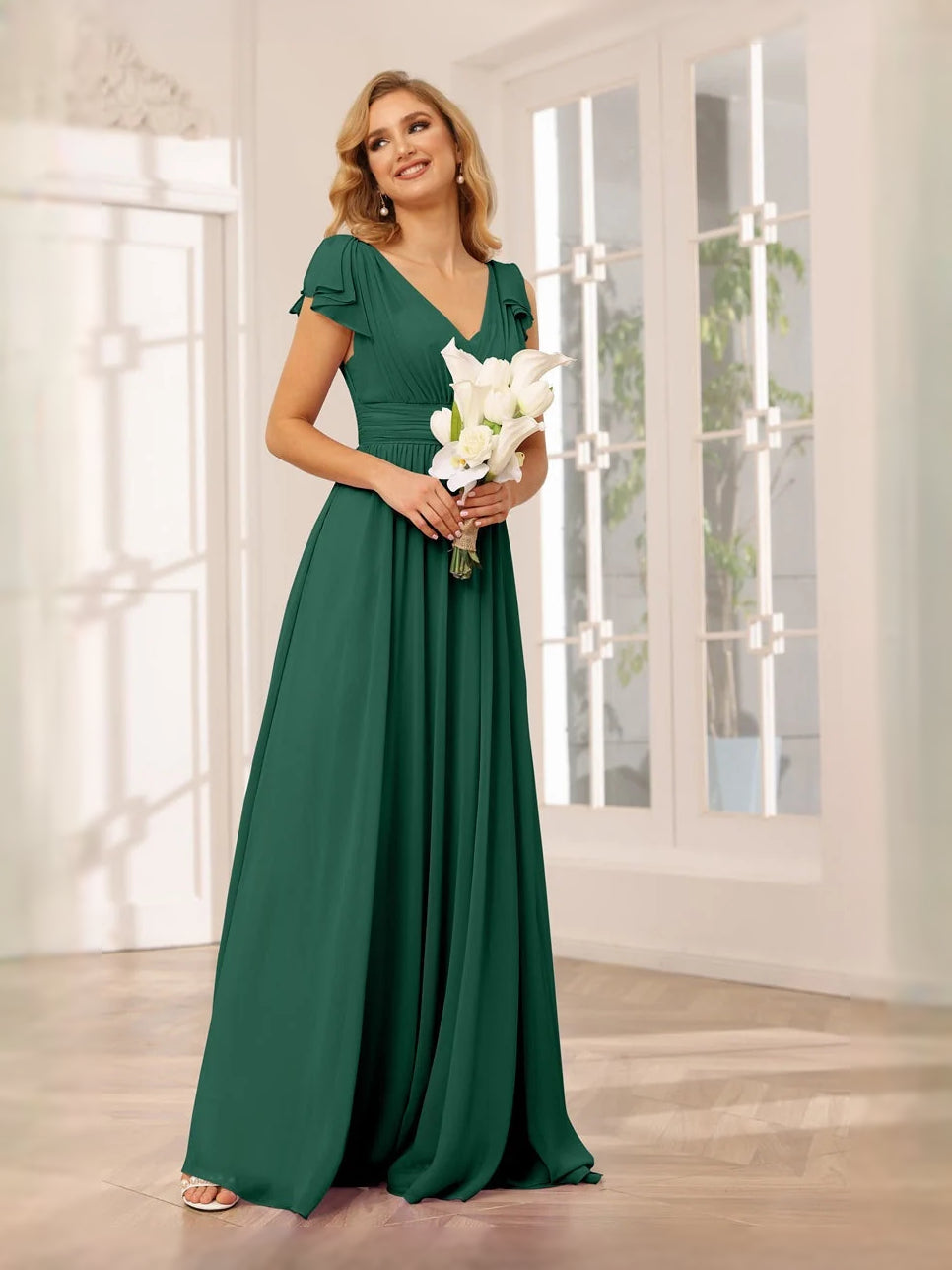 Dark Green floor-length bridesmaid dress, alternate view showing the full-length silhouette