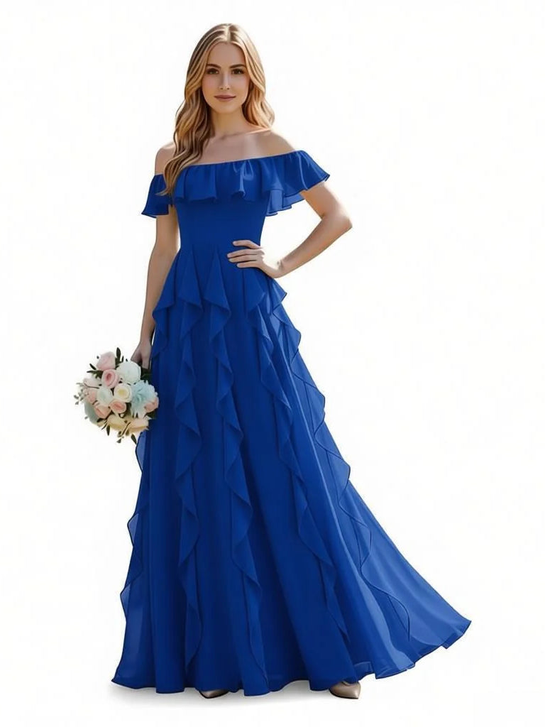 Royal Blue maxi bridesmaid dress, alternate view showing the full-length silhouette