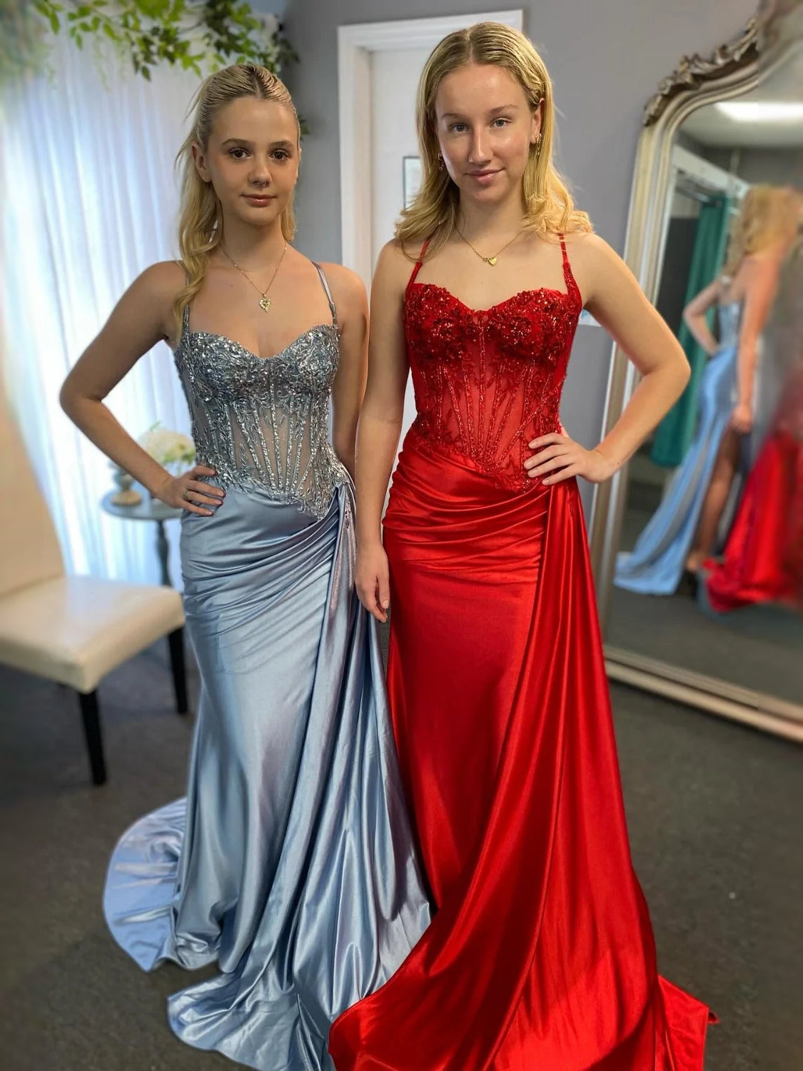 Dusty Blue floor-length prom dress, alternate view showing the full-length silhouette