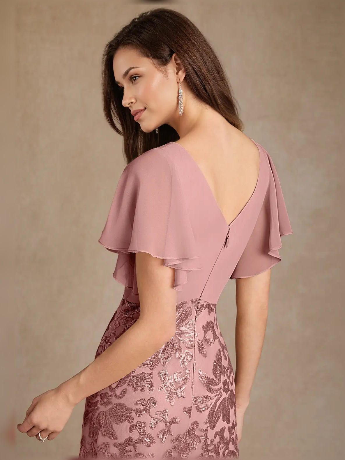 Dusty Rose maxi mother of the bride dress, alternate view showing the full-length silhouette