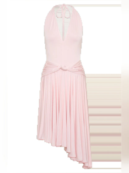 Pink midi formal dress, alternate view showing the shoulder line