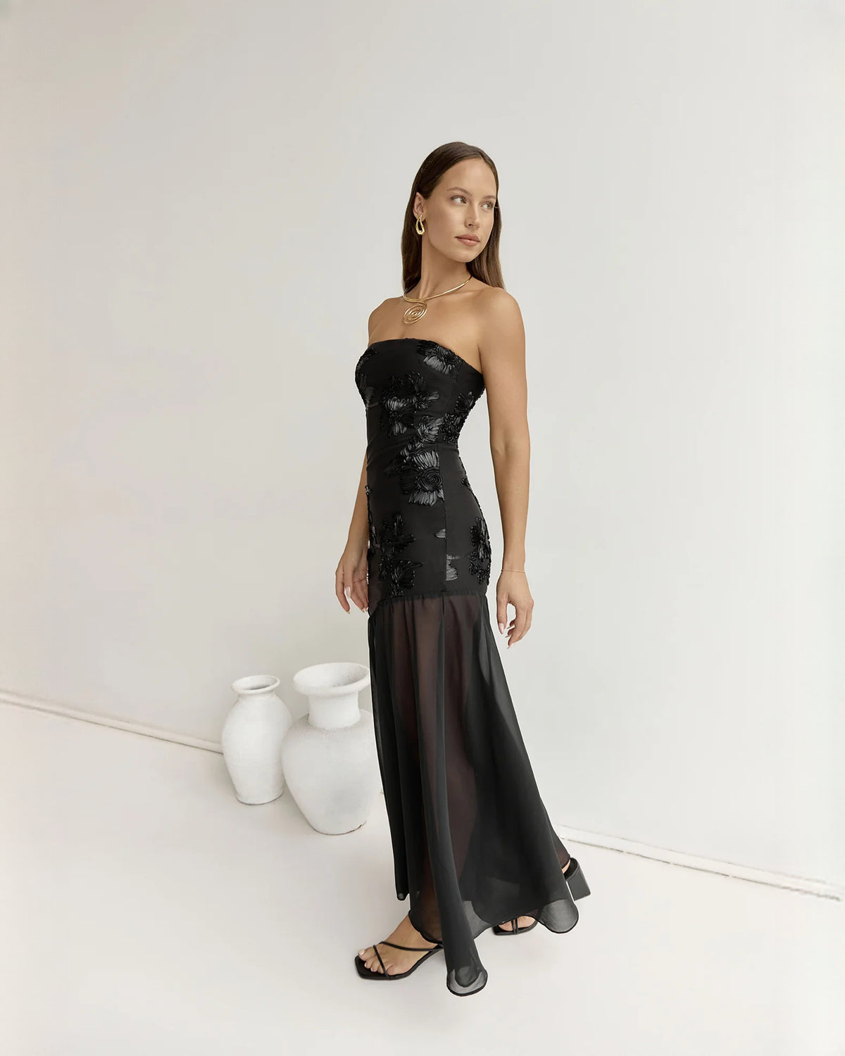 strapless mesh a-line maxi bridesmaid dress - image 7