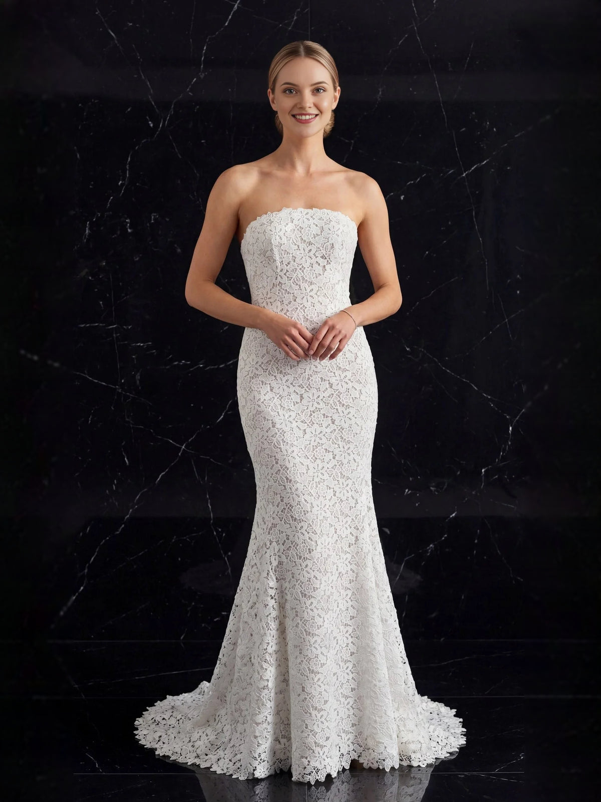 Ivory floor-length wedding dress, alternate view showing the full-length silhouette