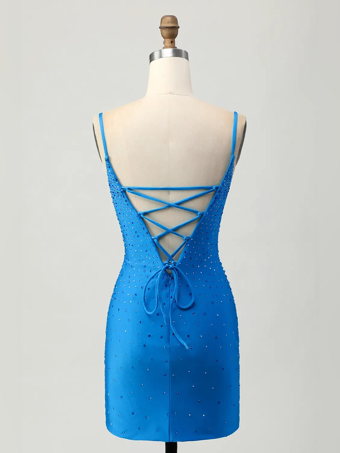 Ocean Blue mini homecoming dress, alternate view showing the full-length silhouette from another angle