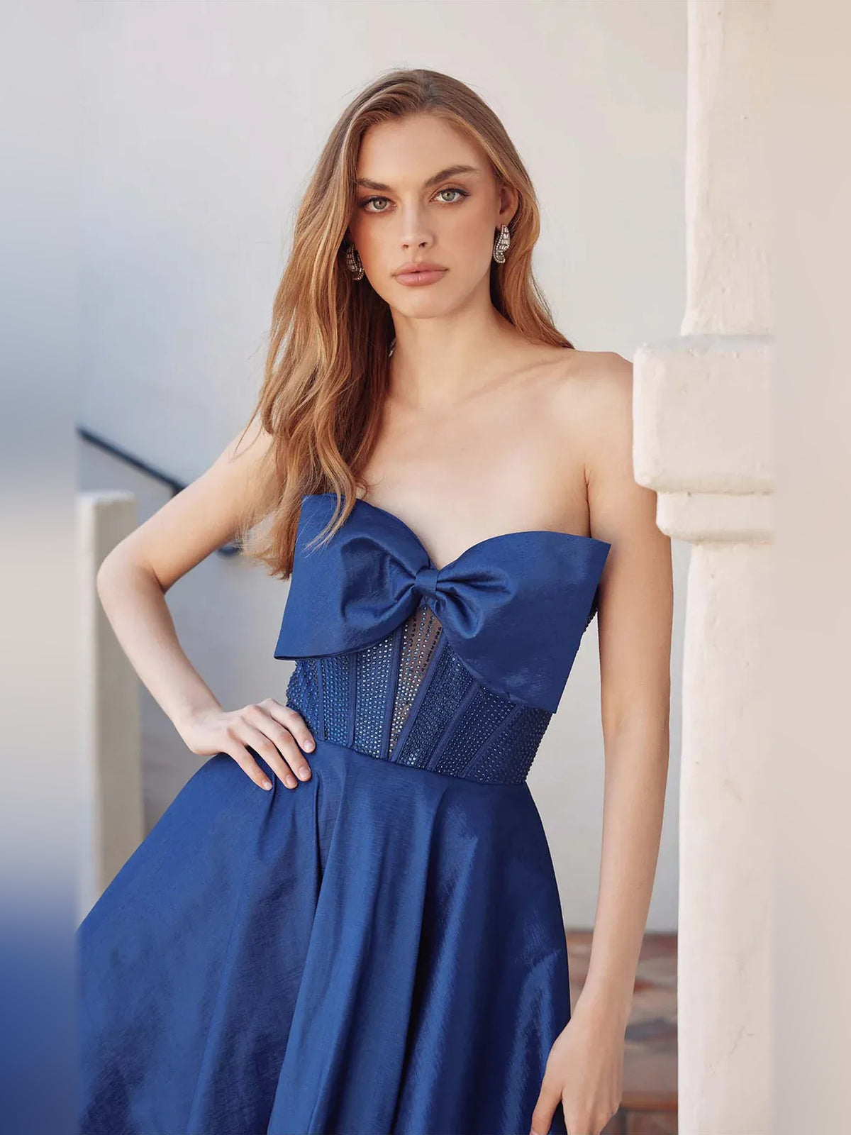 Light Pink mini homecoming dress, alternate view showing the full-length silhouette from another angle