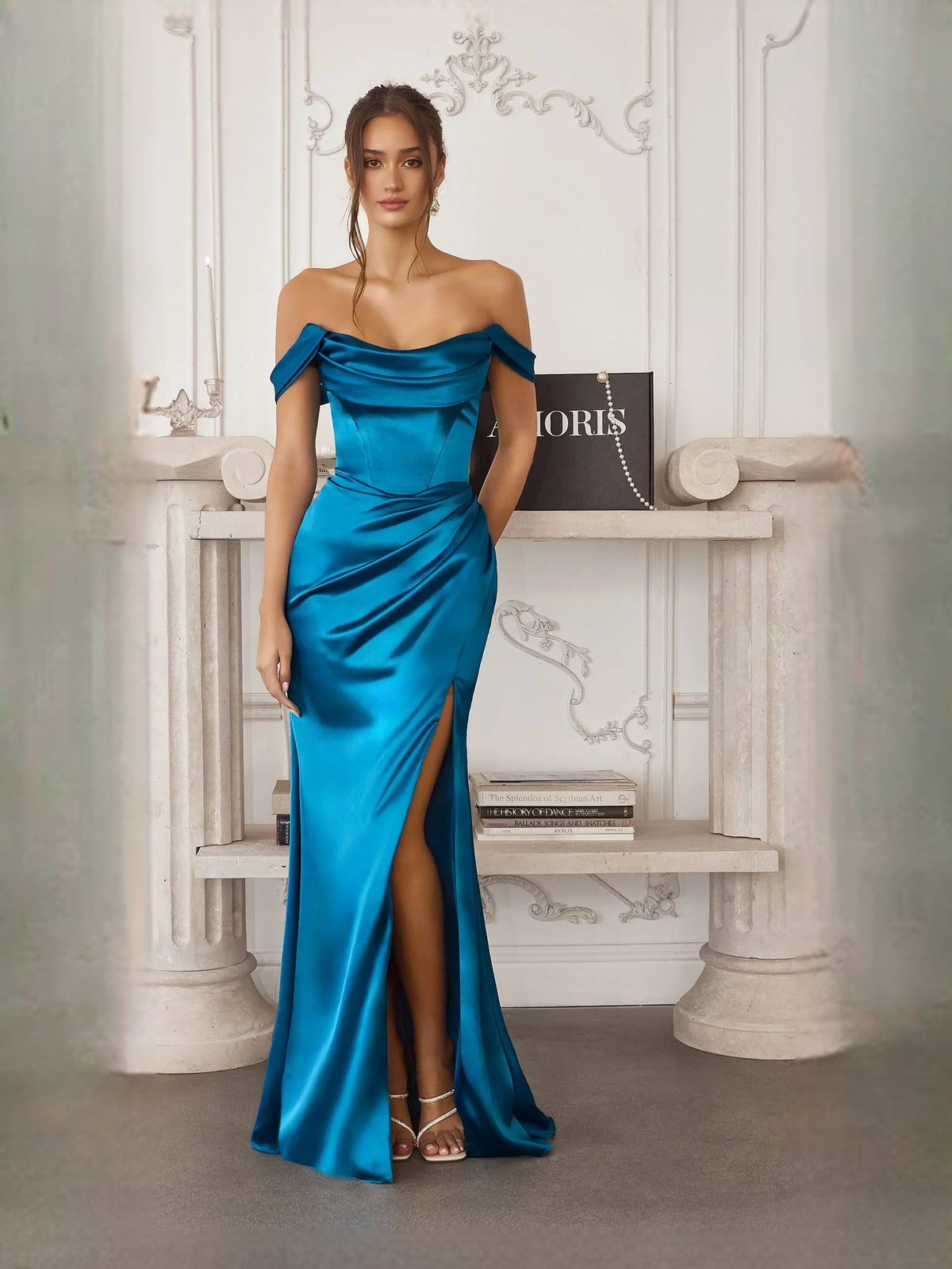 Ocean Blue floor-length prom dress, alternate view showing the full-length silhouette